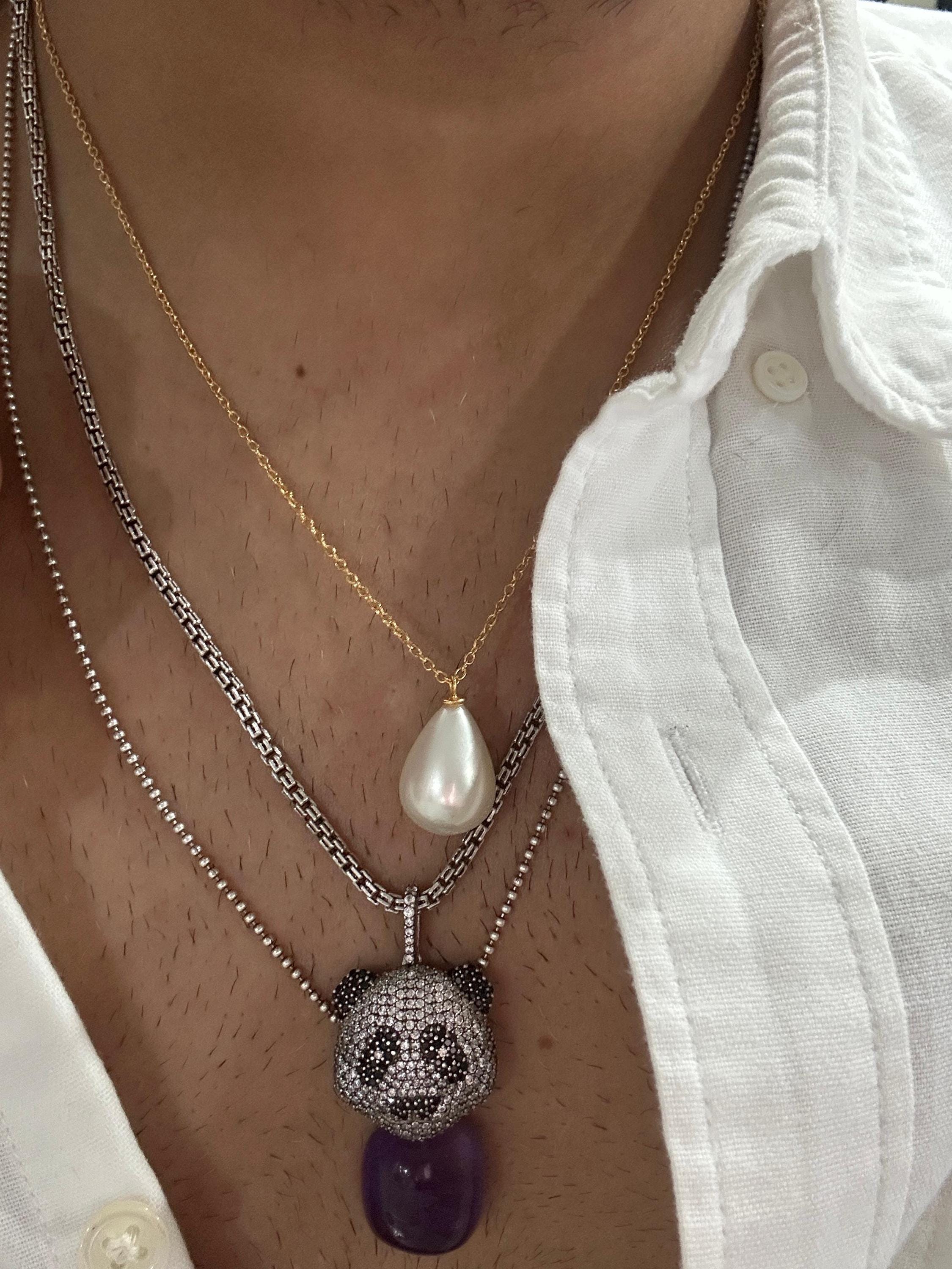 Teardrop Pearl Pendant Necklace, 14K Gold Vermeil Sterling Silver, Minimalist Statement Jewelry