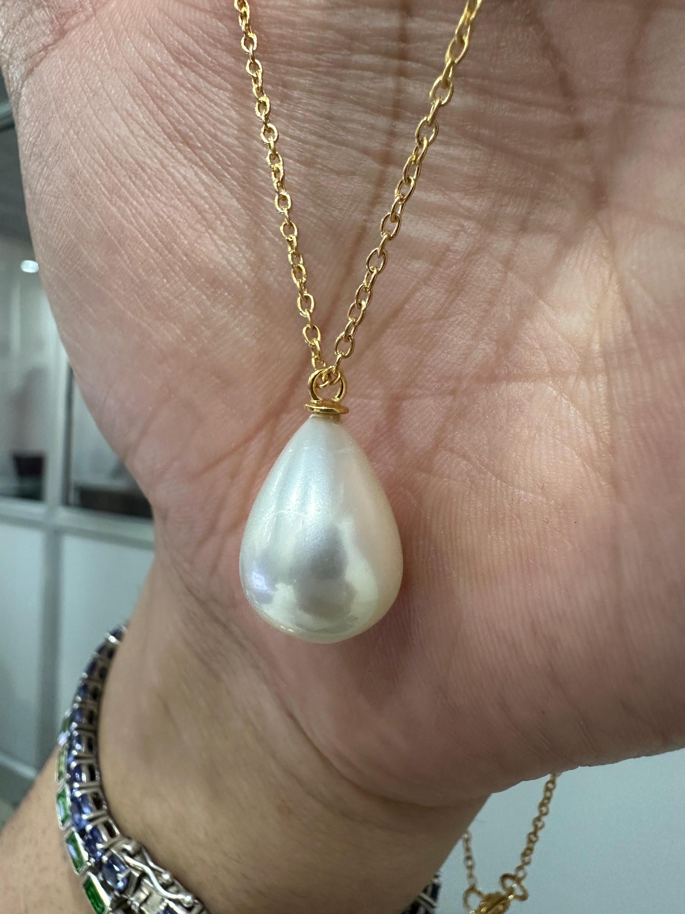 Teardrop Pearl Pendant Necklace, 14K Gold Vermeil Sterling Silver, Minimalist Statement Jewelry