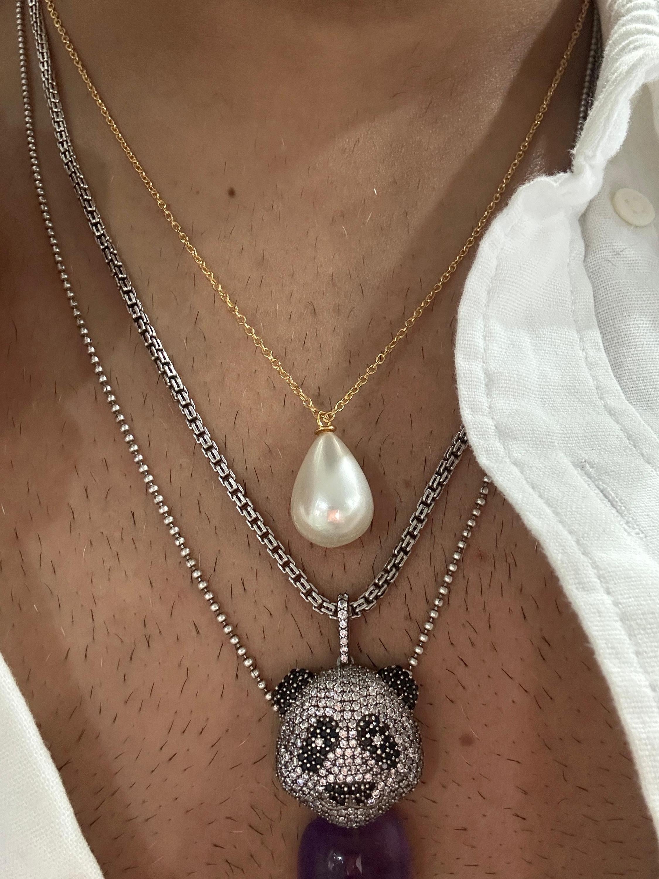 Teardrop Pearl Pendant Necklace, 14K Gold Vermeil Sterling Silver, Minimalist Statement Jewelry