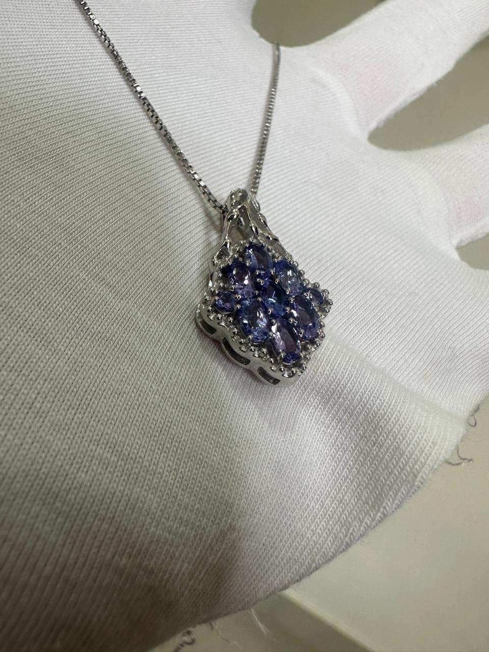 Tanzanite Cluster Pendant Necklace: 925 Sterling Silver Jewelry for her