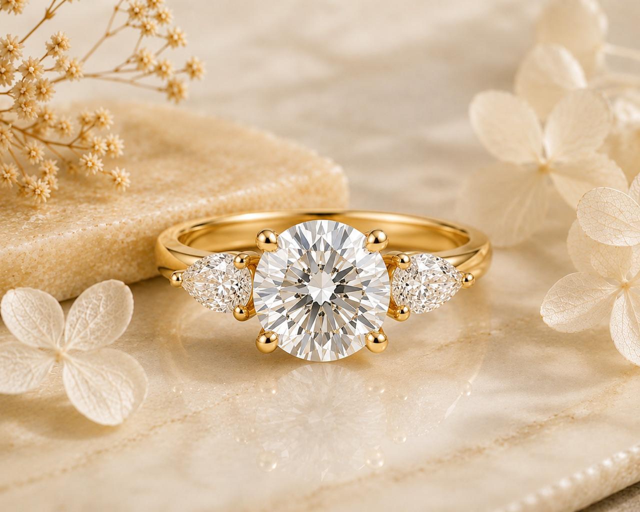 Chunky Round Moissanite Ring | 925 Silver | Three Stone Engagement Ring for her