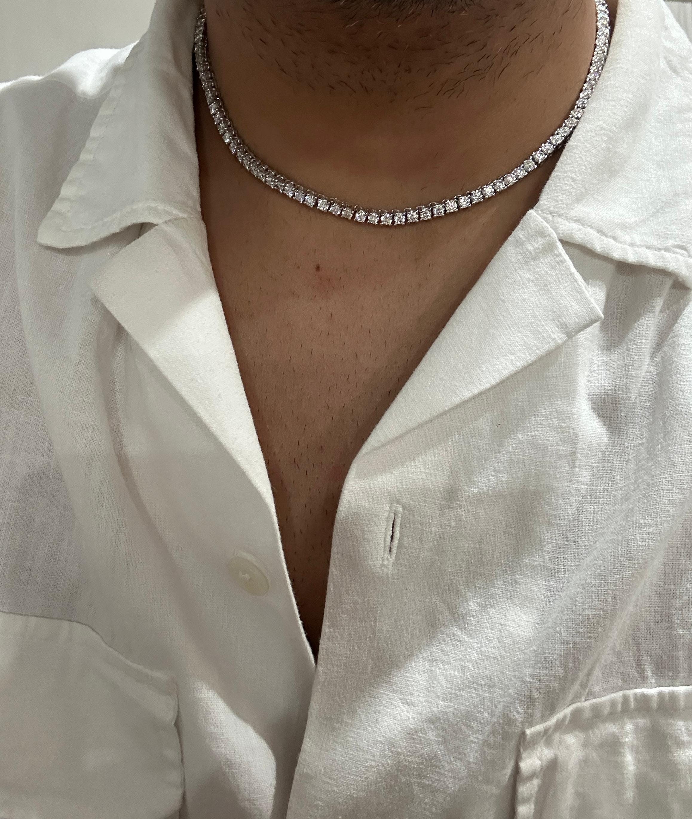 Unisex Moissanite Tennis Necklace, 19 CT, 925 Sterling Silver, Diamond Simulant Chain