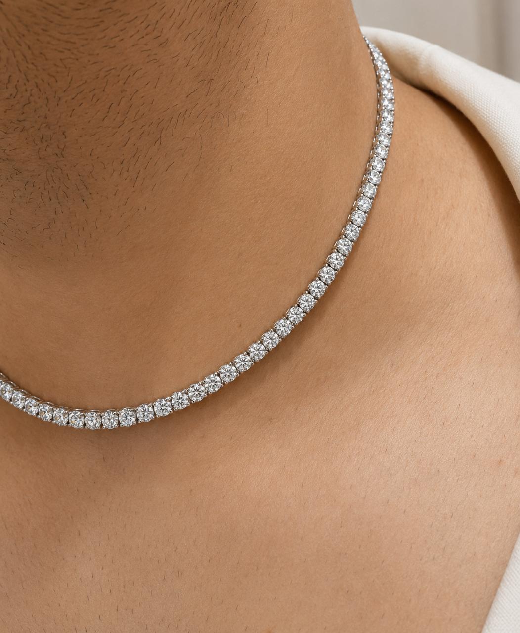 Unisex Moissanite Tennis Necklace, 19 CT, 925 Sterling Silver, Diamond Simulant Chain