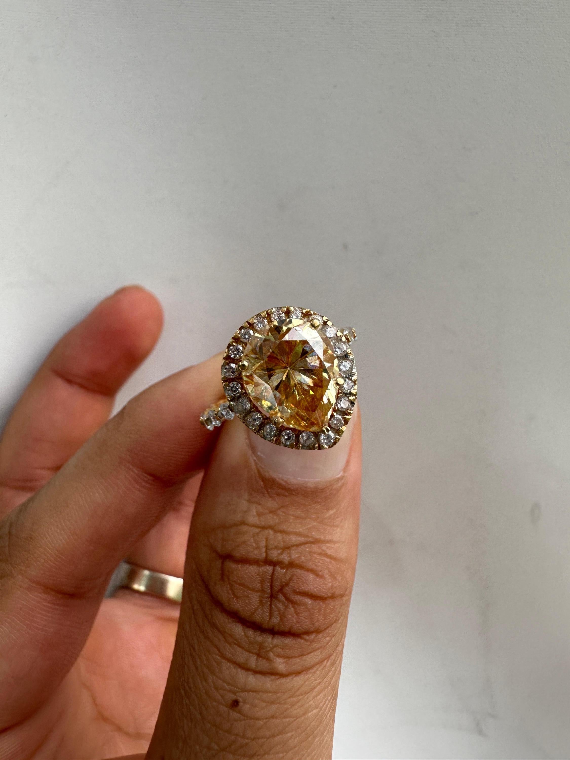 4 CT Yellow Moissanite Engagement Ring, 14k Gold Vermeil Halo Statement Ring for gift
