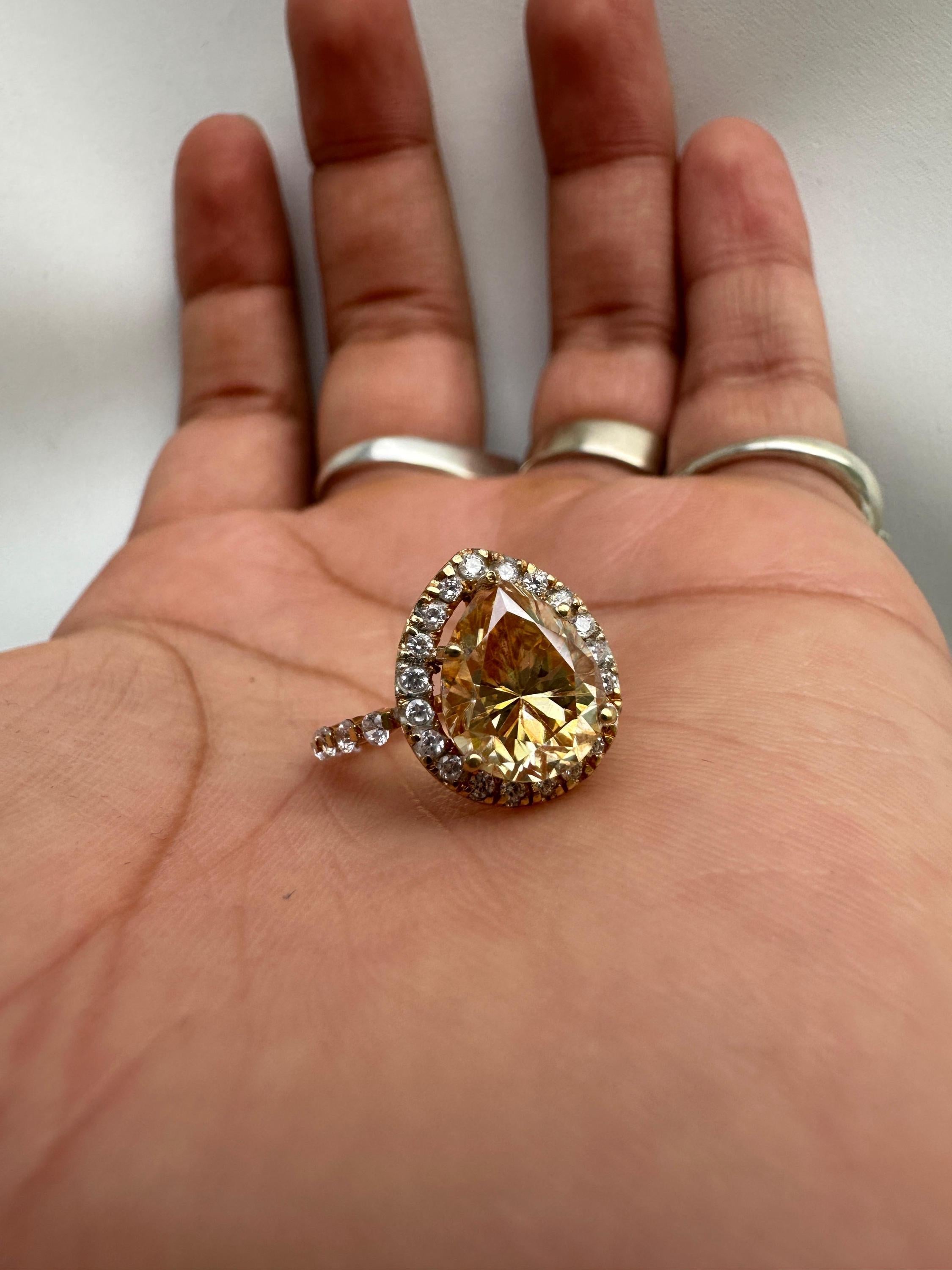 4 CT Yellow Moissanite Engagement Ring, 14k Gold Vermeil Halo Statement Ring for gift