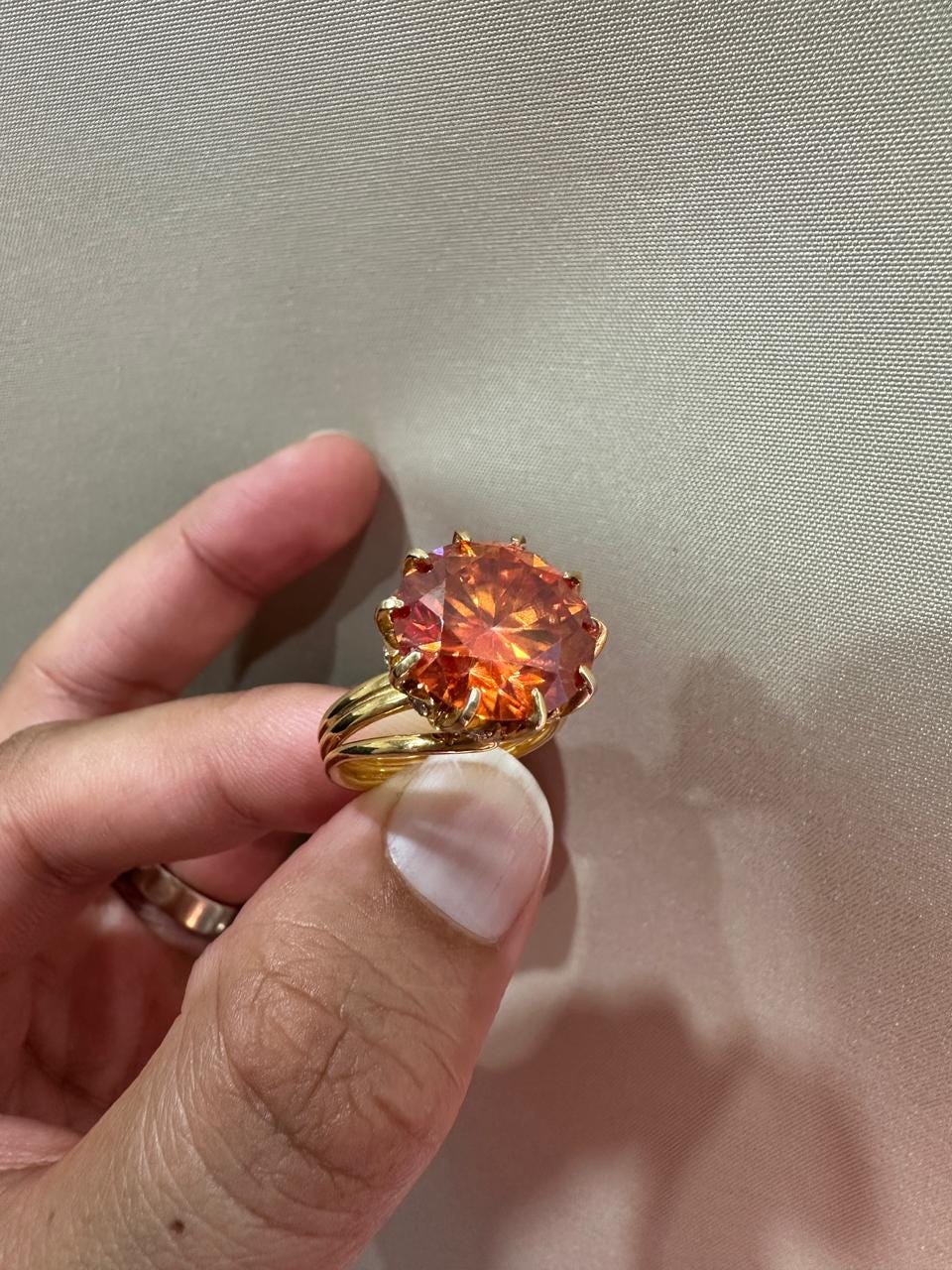 14k Gold Orange Moissanite Engagement Ring, 10 CT Statement Rings for gift