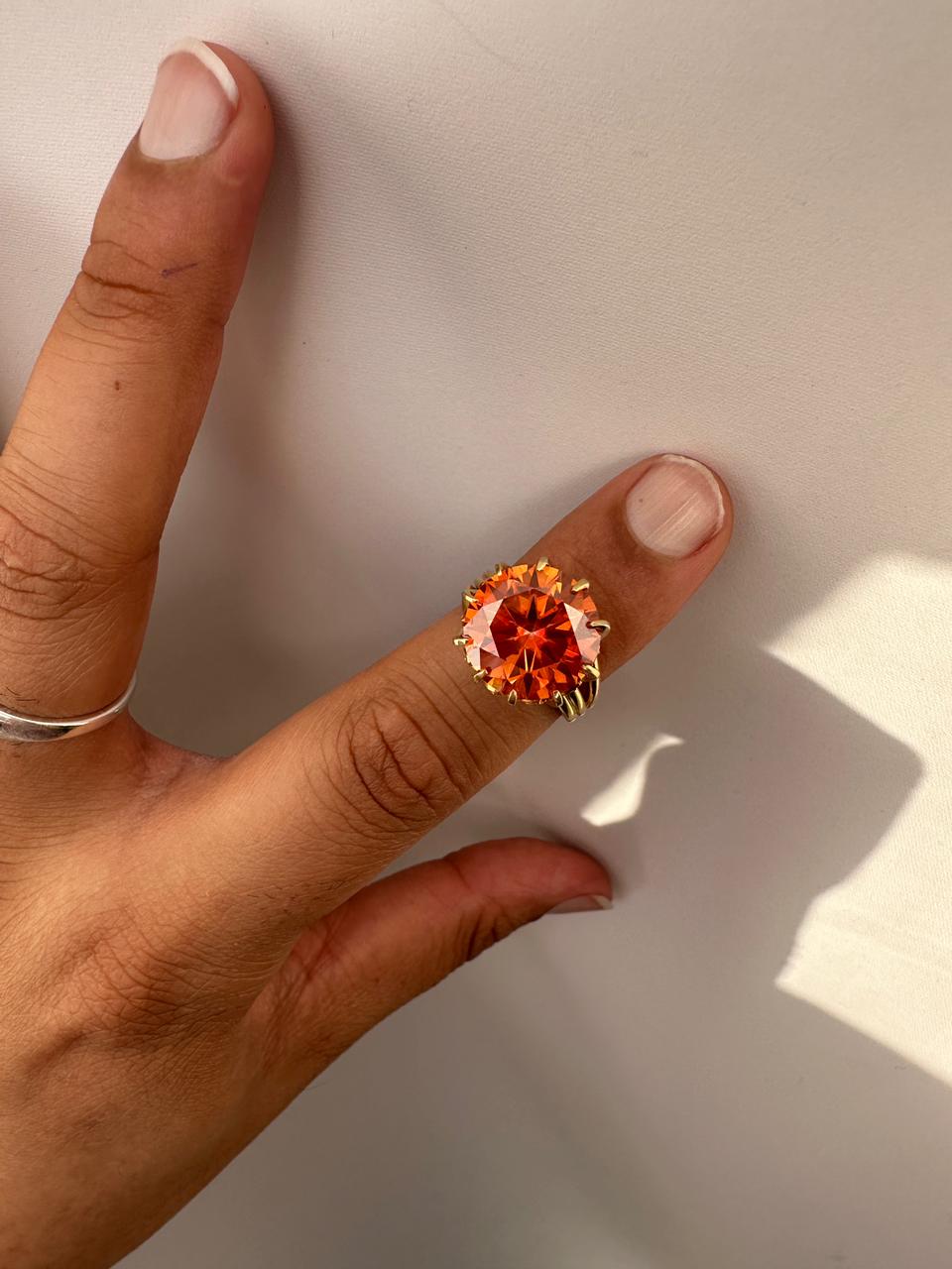 14k Gold Orange Moissanite Engagement Ring, 10 CT Statement Rings for gift