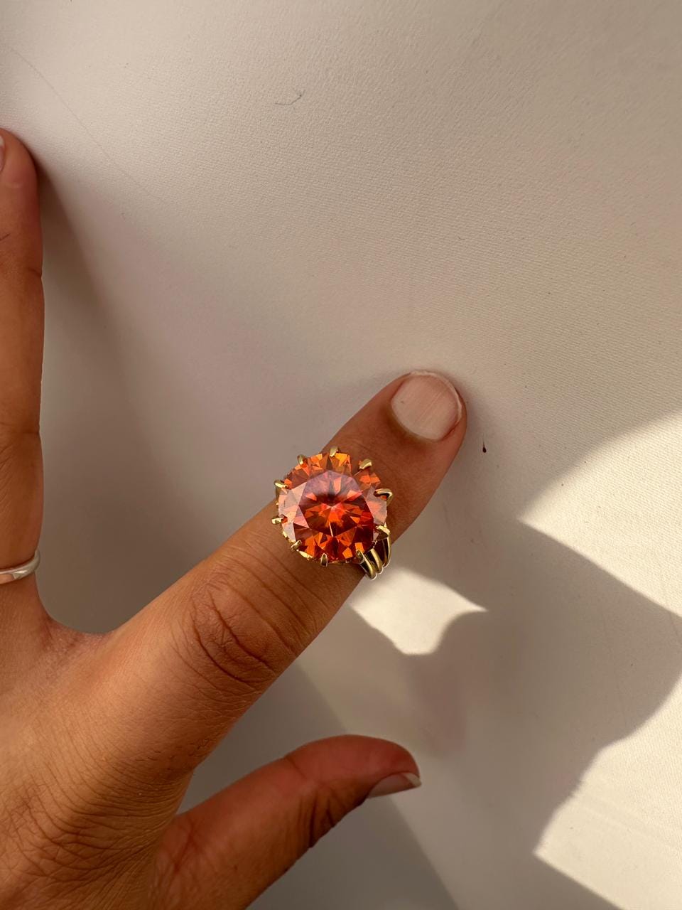 10 CT Orange Moissanite Engagement Ring, 14K Yellow Gold Round Cut Statement Ring