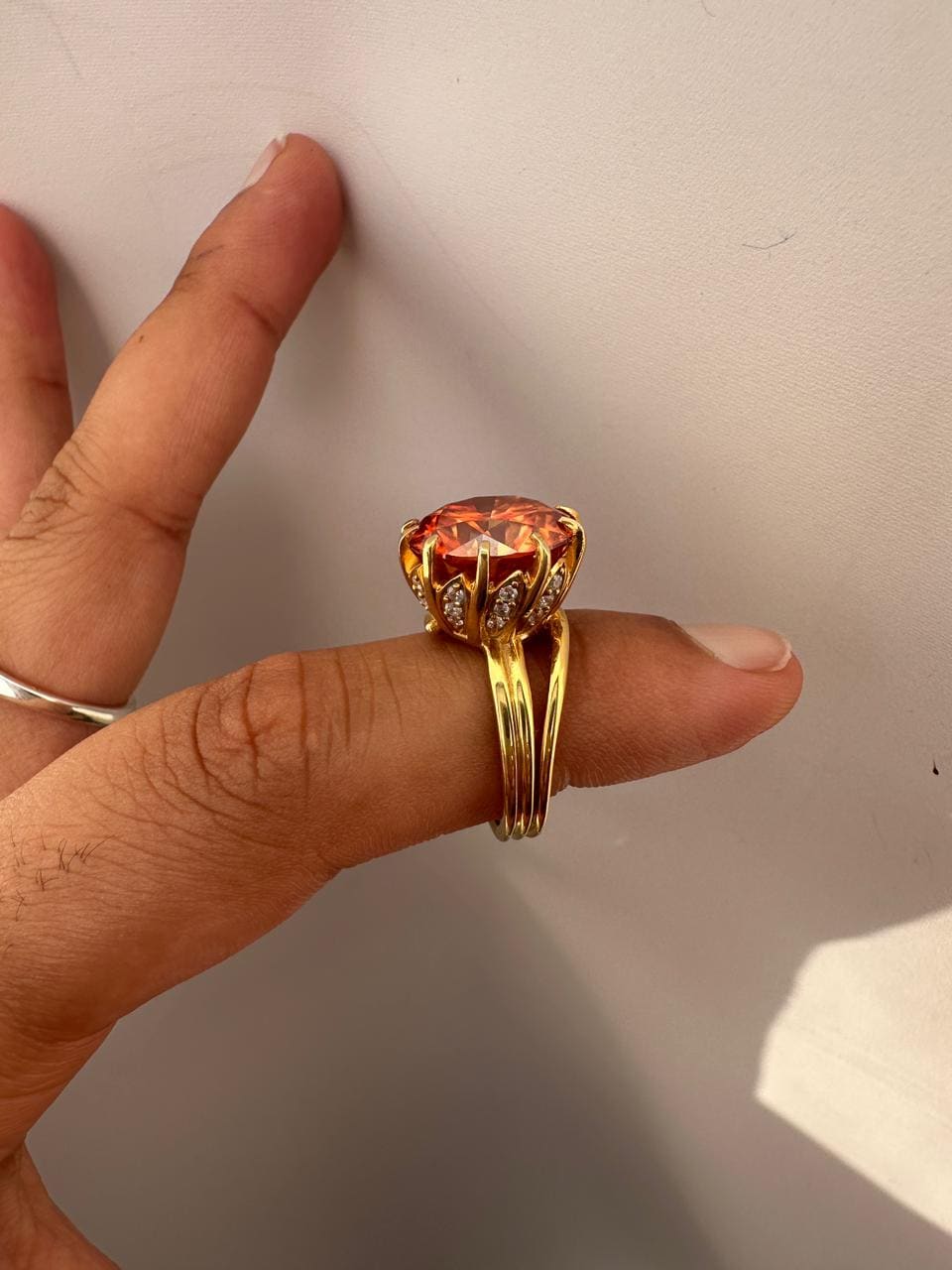 14k Gold Orange Moissanite Engagement Ring, 10 CT Statement Rings for gift