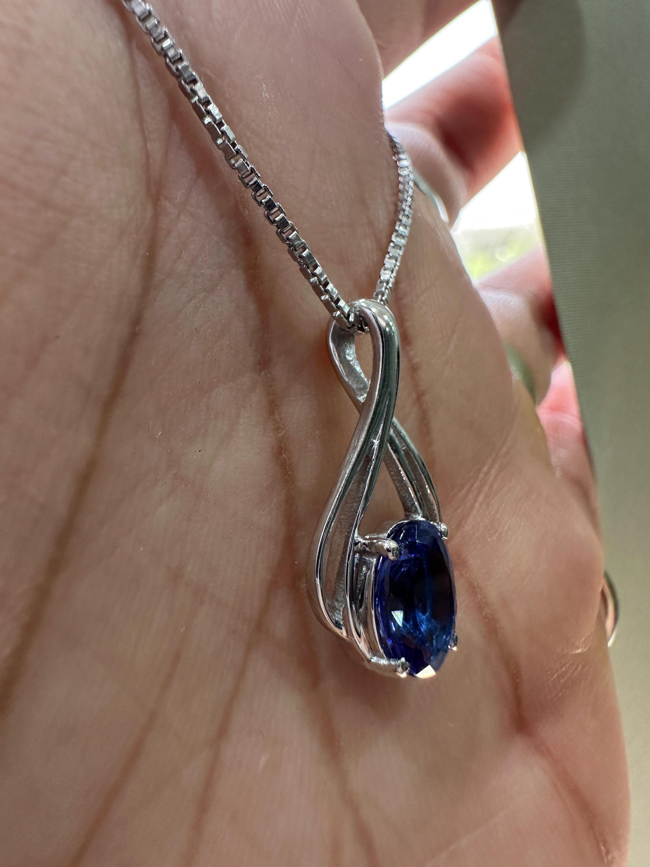 14K White Gold Tanzanite Infinity Pendant Necklace – December Birthstone Jewelry