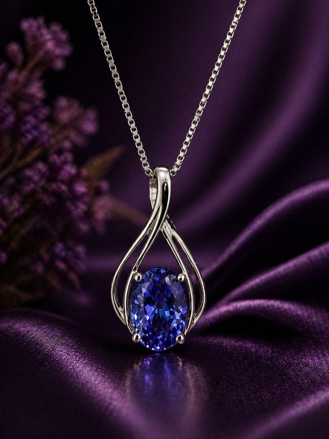14K White Gold Tanzanite Infinity Pendant Necklace – December Birthstone Jewelry