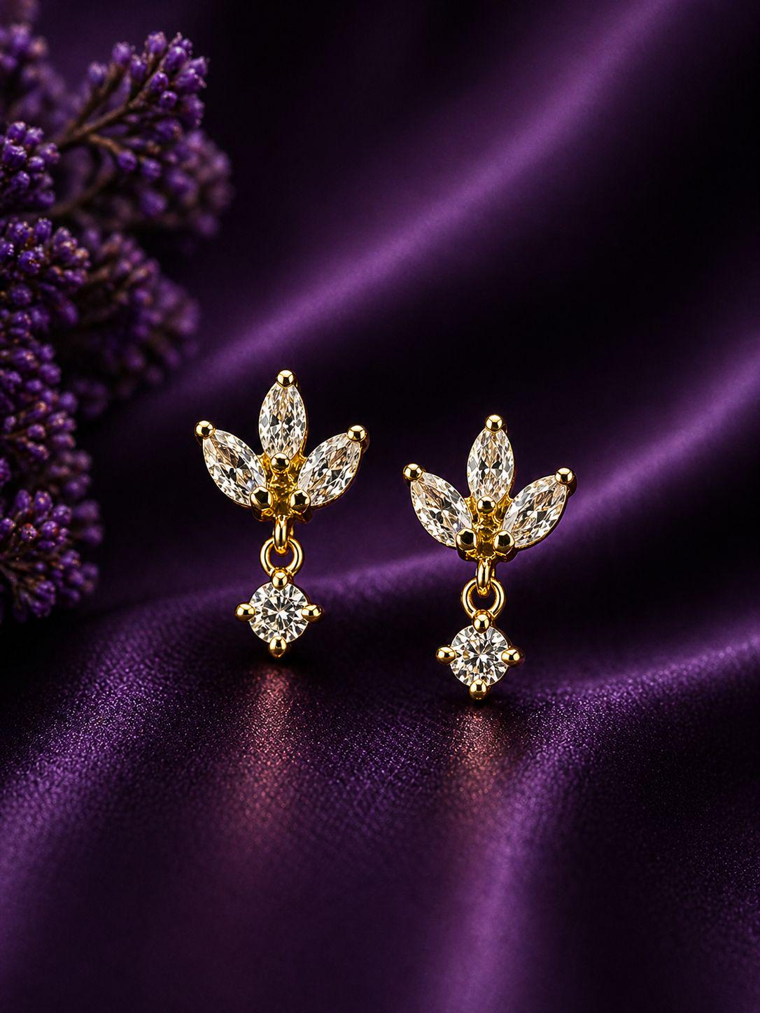 14K Gold Marquise Moissanite Floral Stud Earrings, Screw Back Dainty Drop
