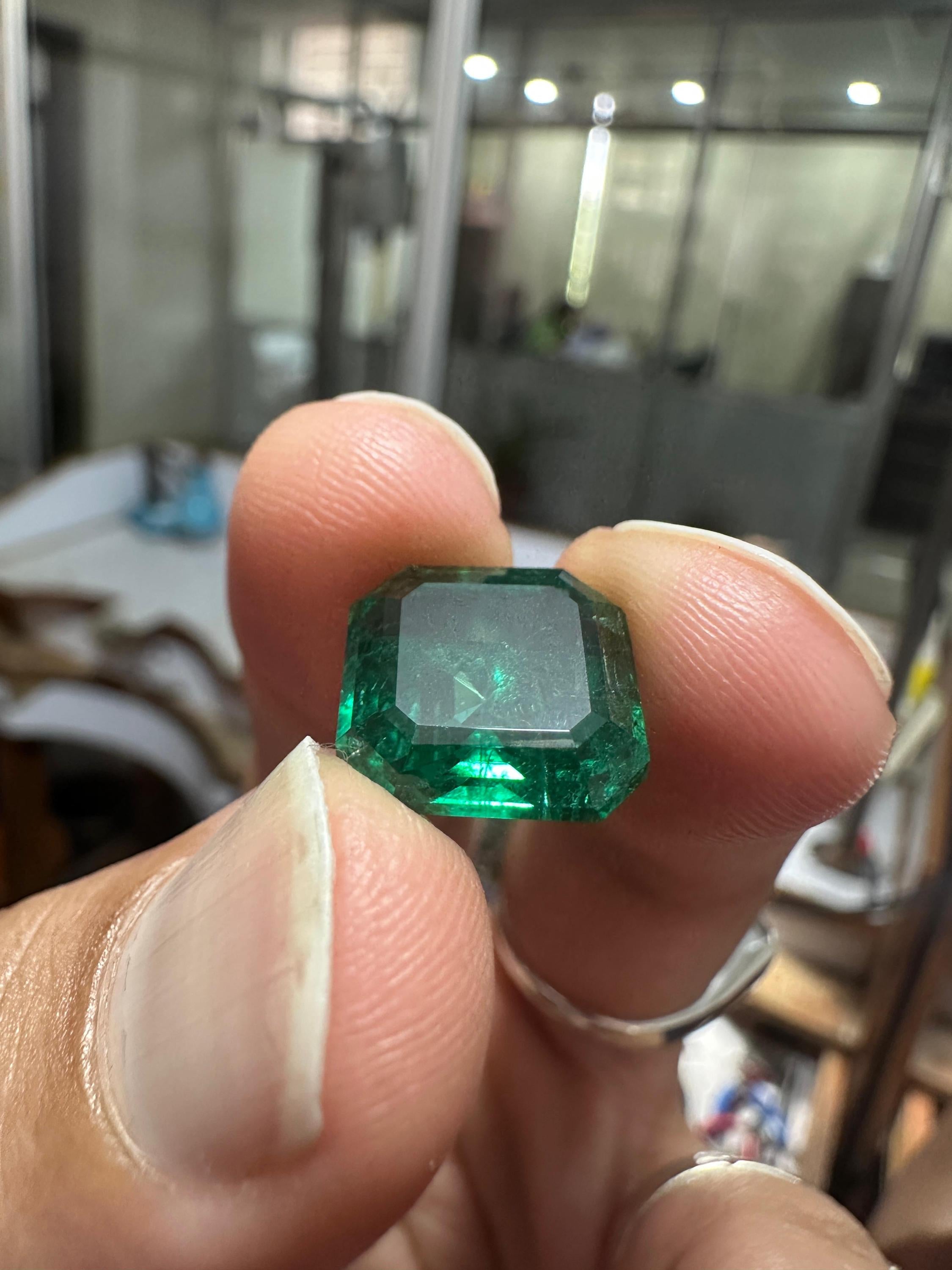 14K Gold Asscher Cut Lab Emerald Engagement Ring, 5 Ct Statement Ring, Anniversary Gift