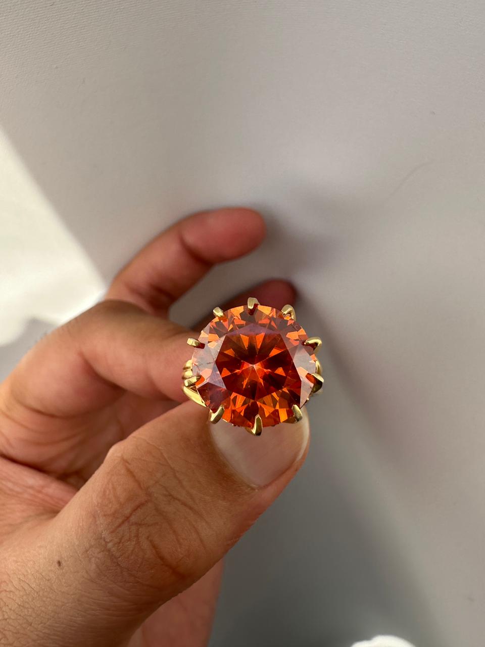 14k Gold Orange Moissanite Engagement Ring, 10 CT Statement Rings for gift