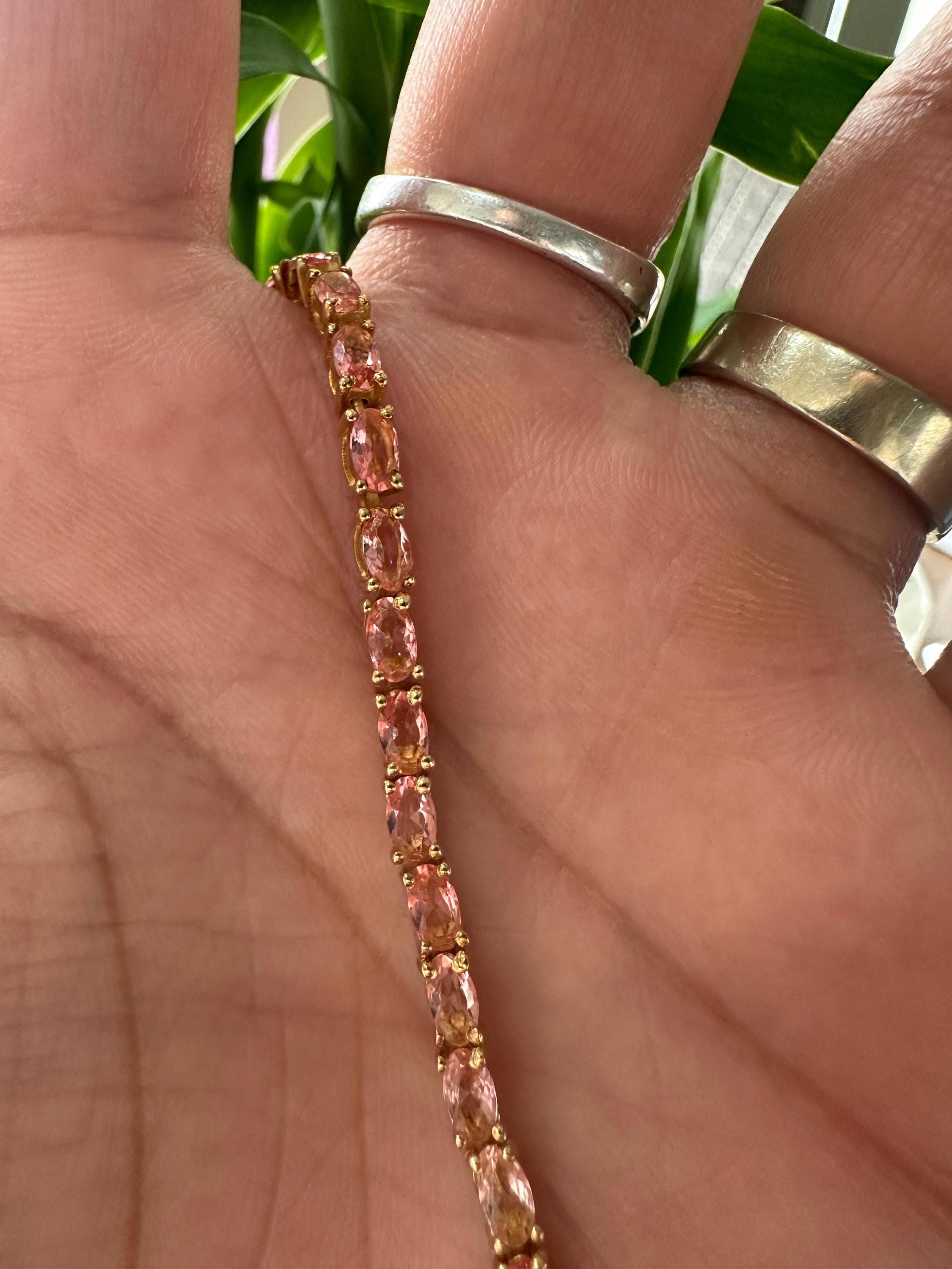 Morganite Tennis Bracelet, 925 Sterling Silver, Wedding Bracelet, Anniversary Gift for wife