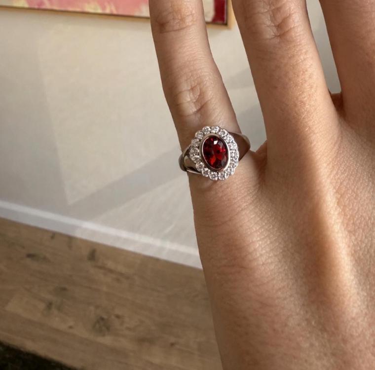 Custom Pinky Ring for Agathe in 925 Silver with Lab Ruby