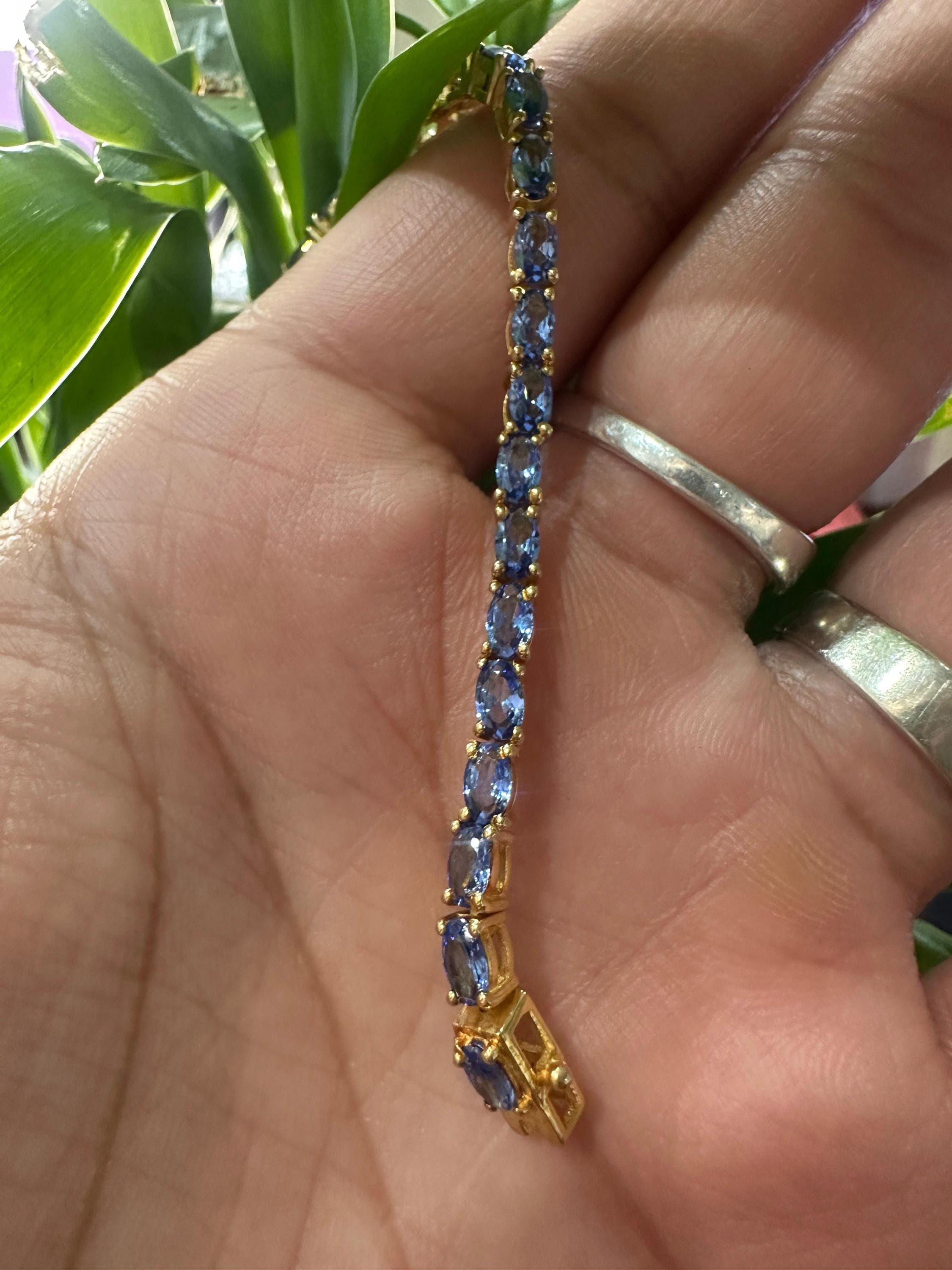 Natural Tanzanite Oval Cut Tennis Bracelet, Gold Vermeil 925 Sterling Silver Dainty Elegant Jewelry