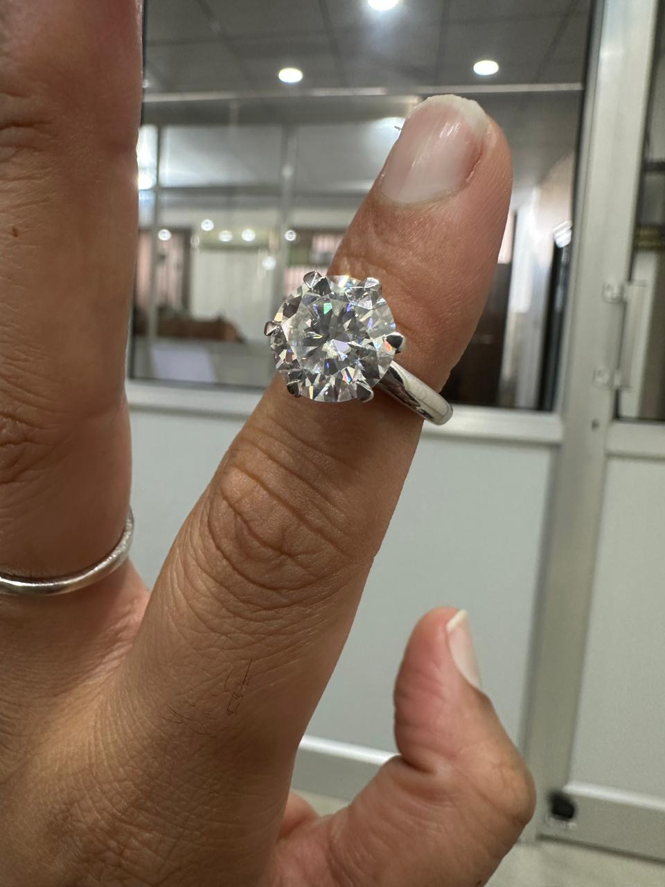 6 CT Round Moissanite Solitaire Ring, 14k White Gold Cathedral Engagement Proposal Ring