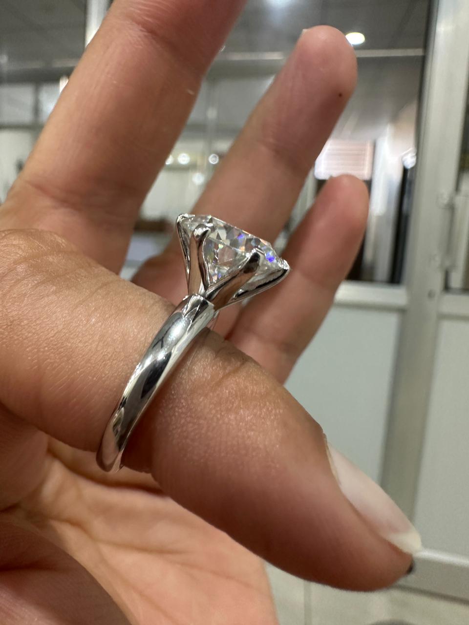 6 CT Round Moissanite Solitaire Ring, 14k White Gold Cathedral Engagement Proposal Ring