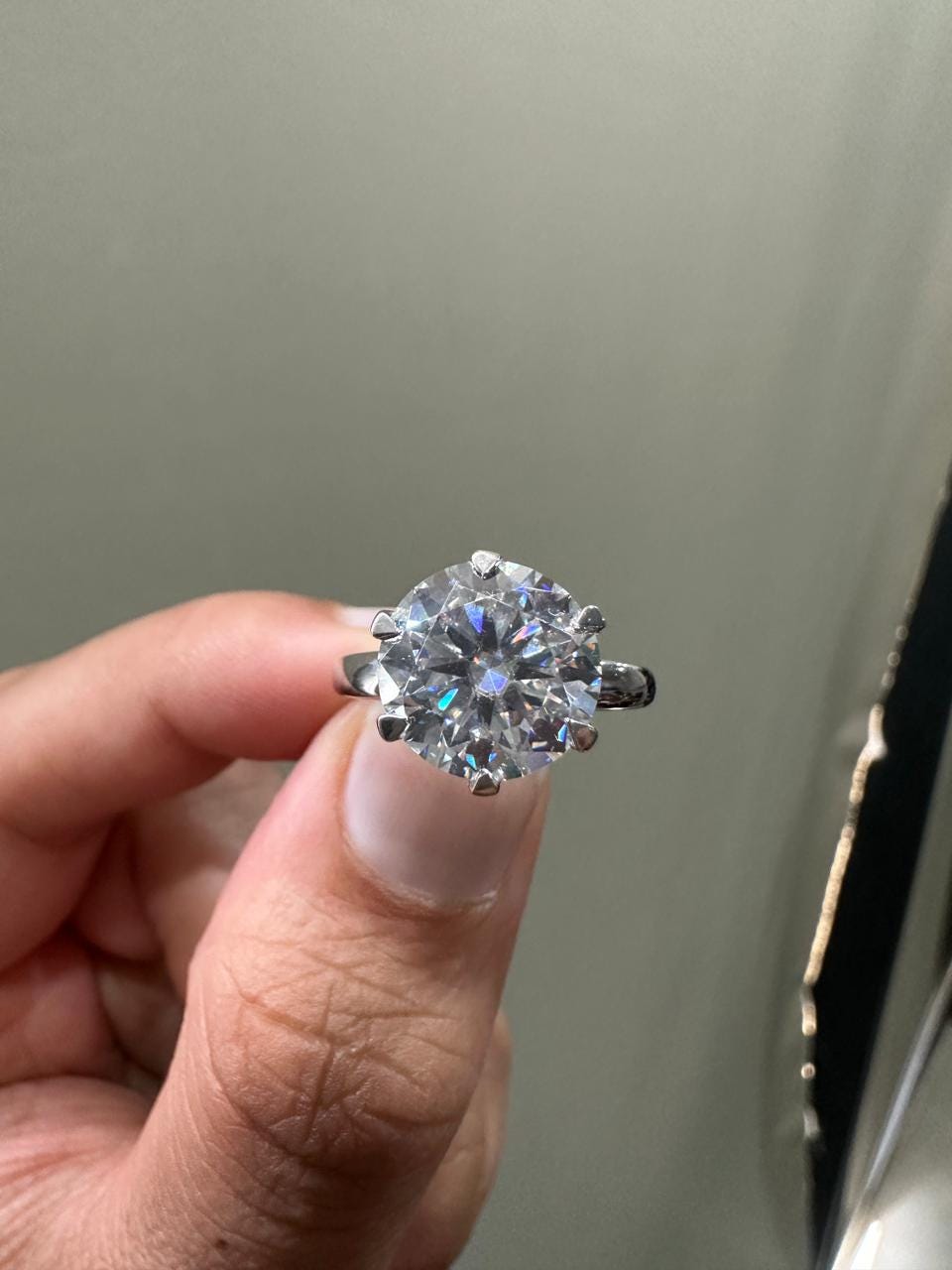 6 CT Round Moissanite Solitaire Ring, 14k White Gold Cathedral Engagement Proposal Ring