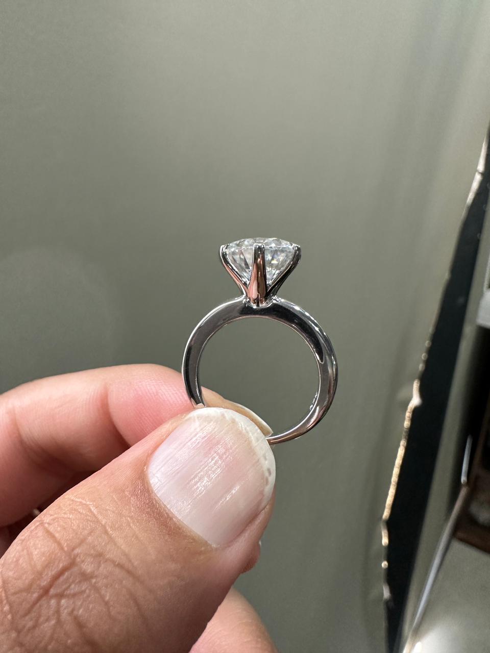 6 CT Round Moissanite Solitaire Ring, 14k White Gold Cathedral Engagement Proposal Ring