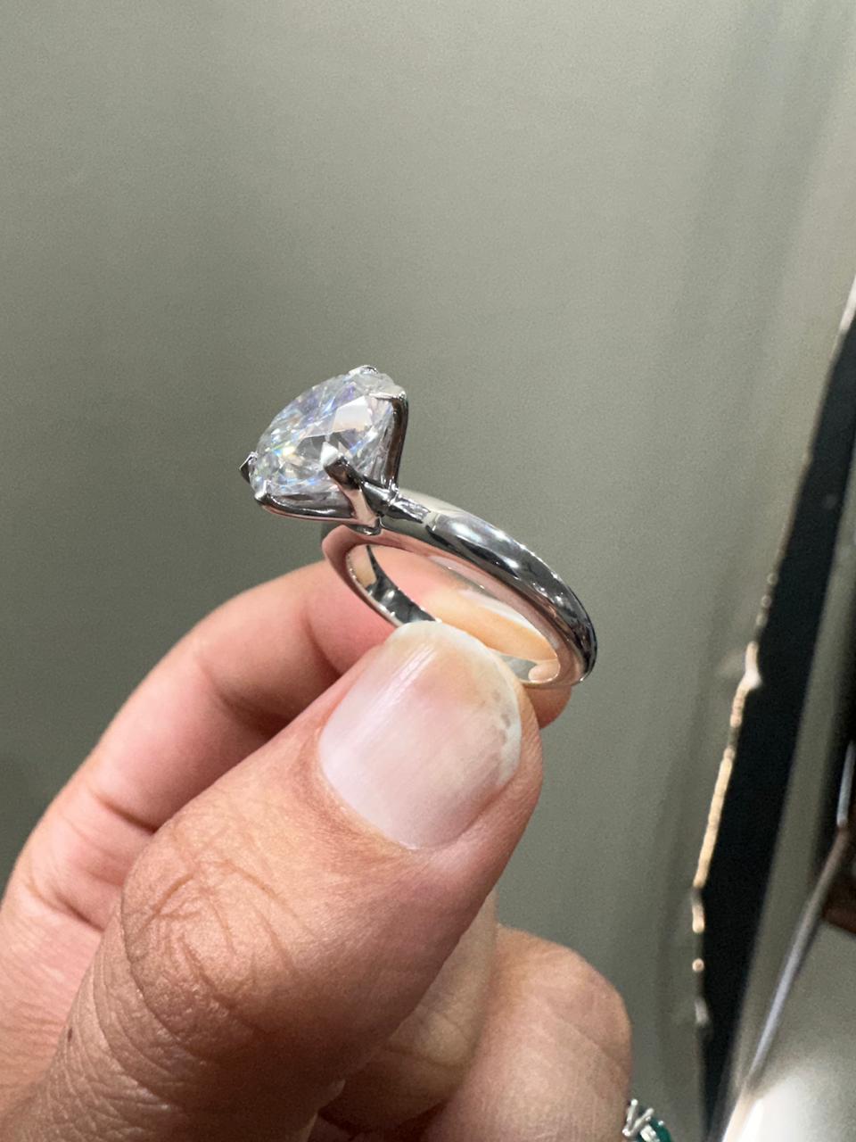 6 CT Round Moissanite Solitaire Ring, 14k White Gold Cathedral Engagement Proposal Ring