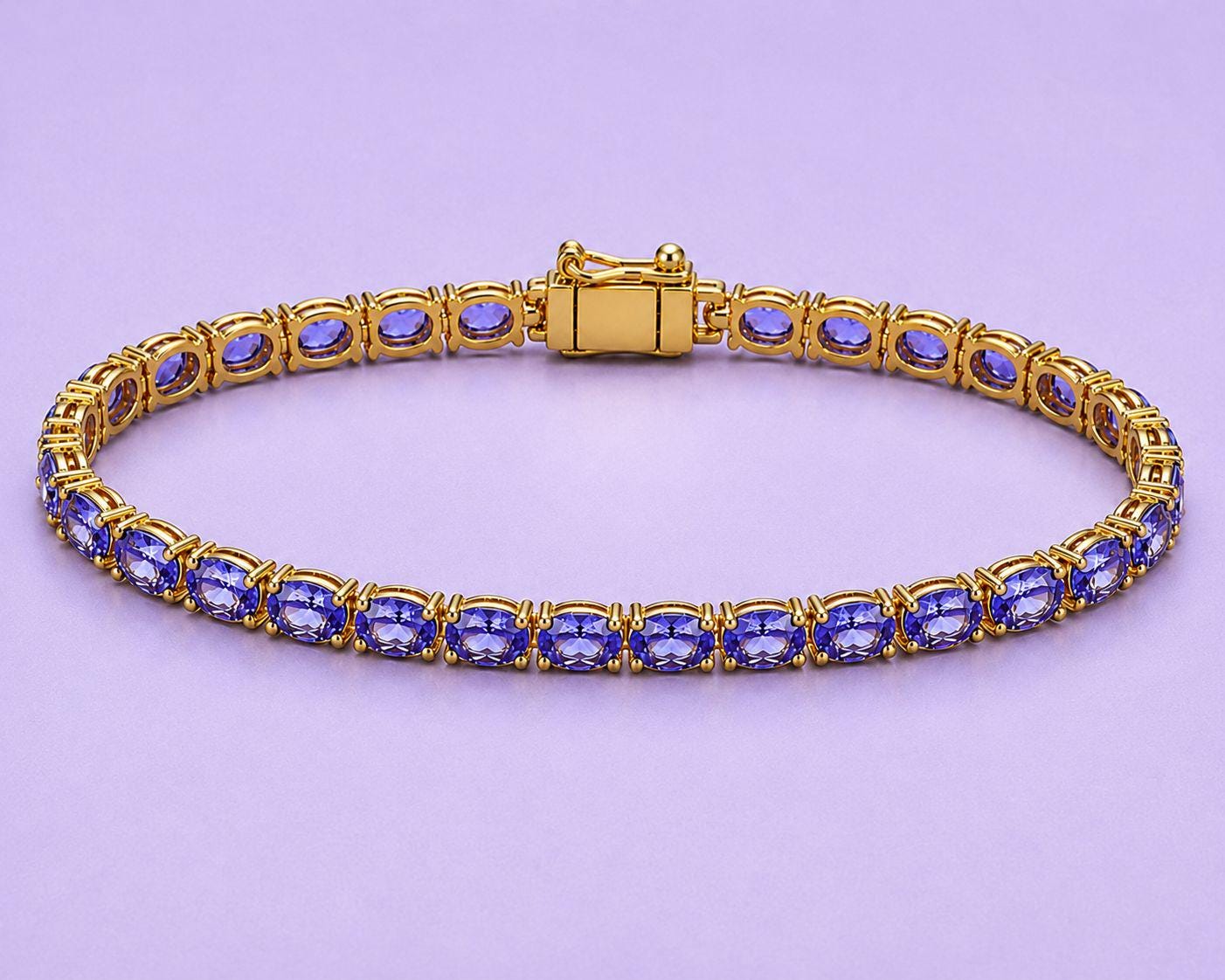 Oval Cut Tanzanite Tennis Bracelet, 12 CT Sterling Silver, Bridal Wedding Jewelry