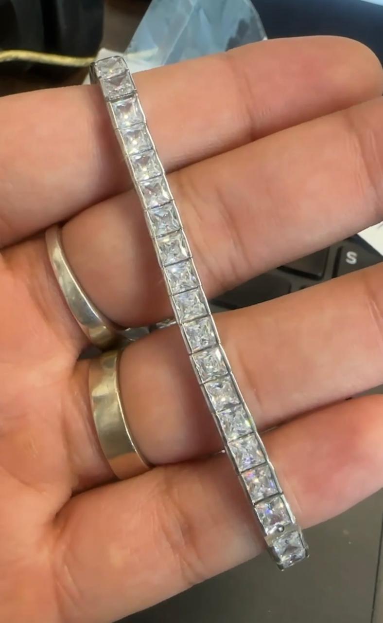 Princess Cut Moissanite Tennis Bracelet, 11 CT Sterling Silver Statement Jewelry
