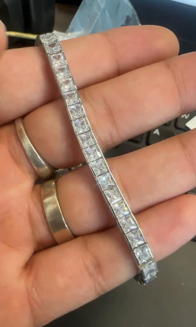 Princess Cut Moissanite Tennis Bracelet, 11 CT Sterling Silver Statement Jewelry