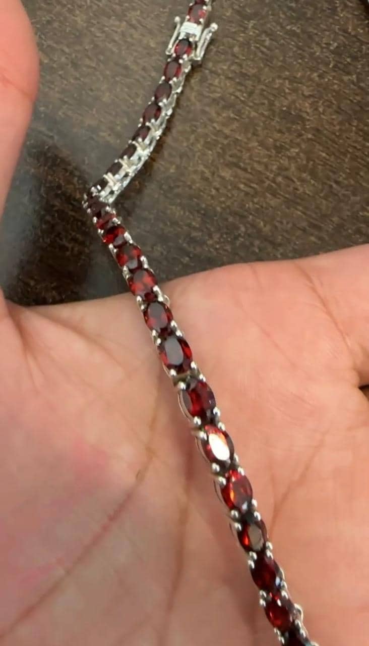 Natural Oval Garnet Tennis Necklace, 925 Sterling Silver, January Birthstone Jewelry