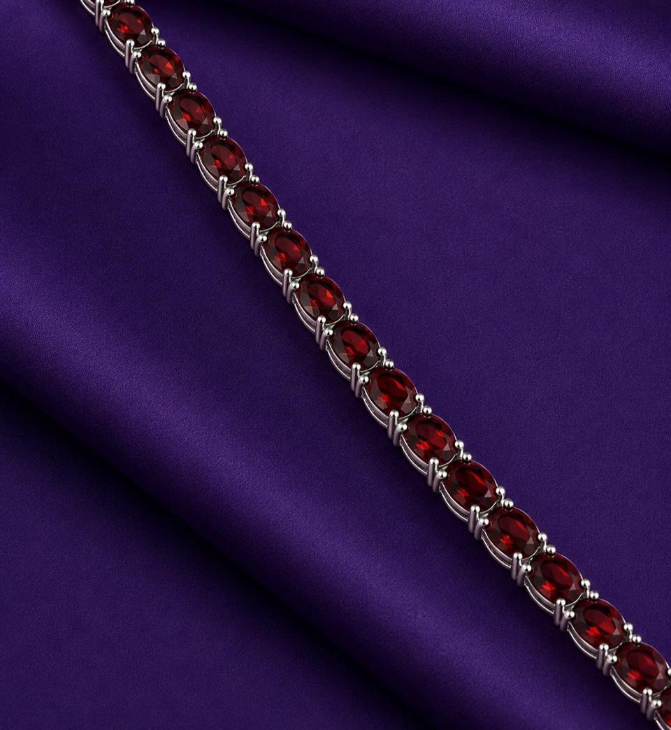 Natural Oval Garnet Tennis Necklace, 925 Sterling Silver, January Birthstone Jewelry