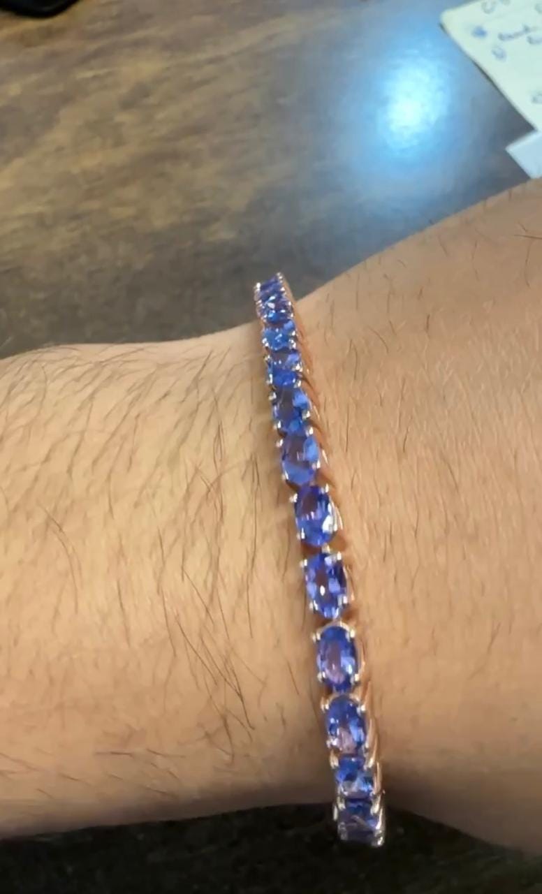 18 CT Blue Violet Tanzanite Tennis Bracelet, 14K Gold, December Birthstone Jewelry