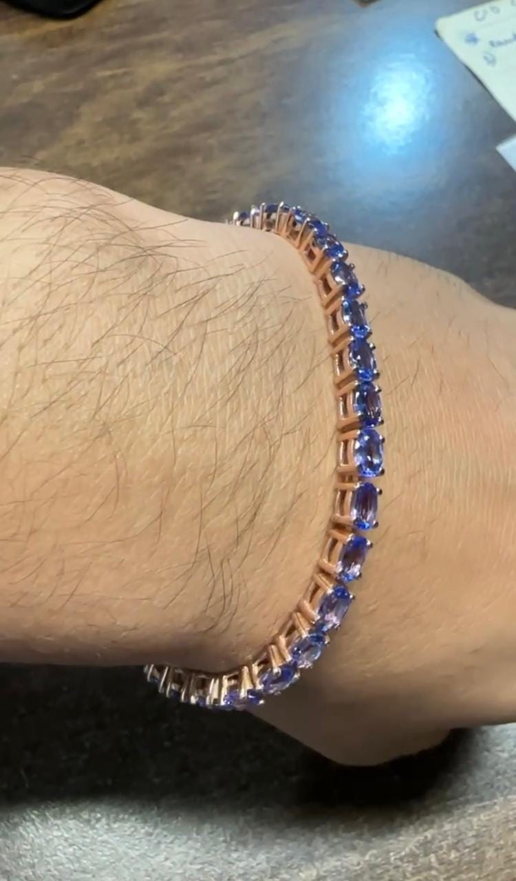 18 CT Blue Violet Tanzanite Tennis Bracelet, 14K Gold, December Birthstone Jewelry