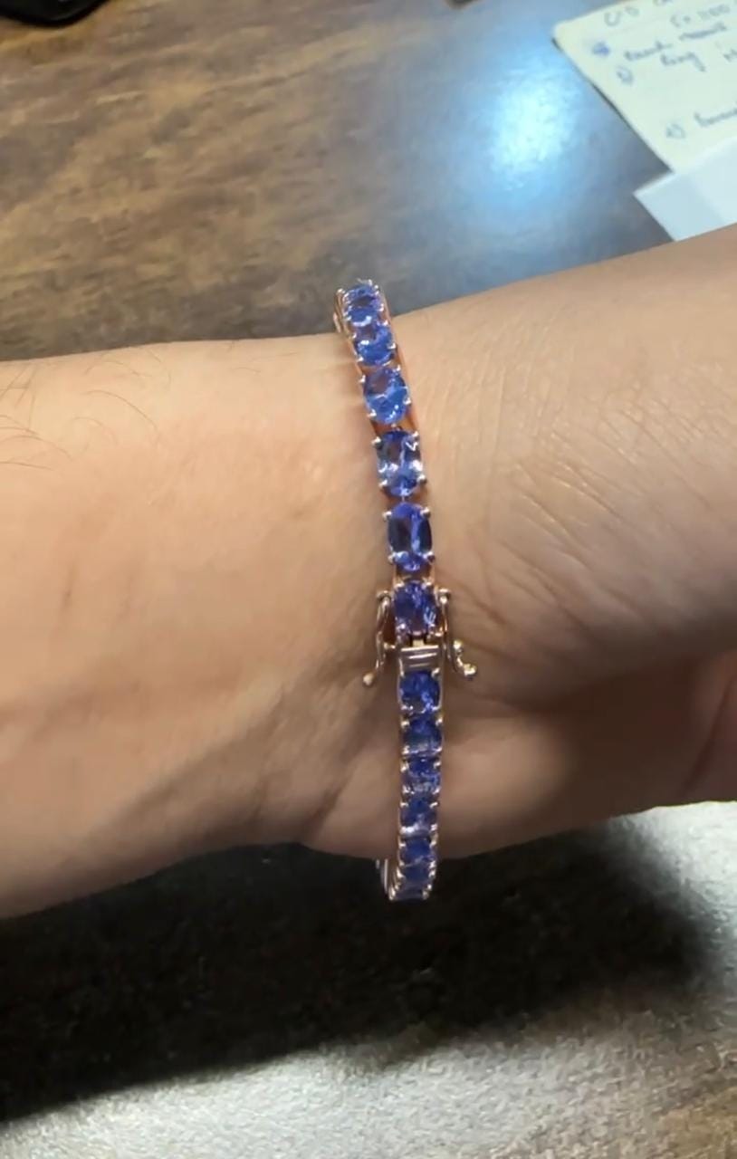 18 CT Blue Violet Tanzanite Tennis Bracelet, 14K Gold, December Birthstone Jewelry