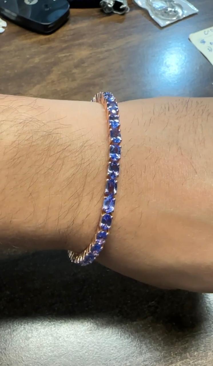 18 CT Blue Violet Tanzanite Tennis Bracelet, 14K Gold, December Birthstone Jewelry