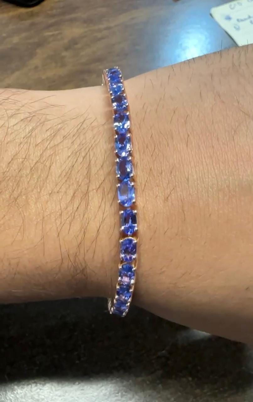 18 CT Blue Violet Tanzanite Tennis Bracelet, 14K Gold, December Birthstone Jewelry