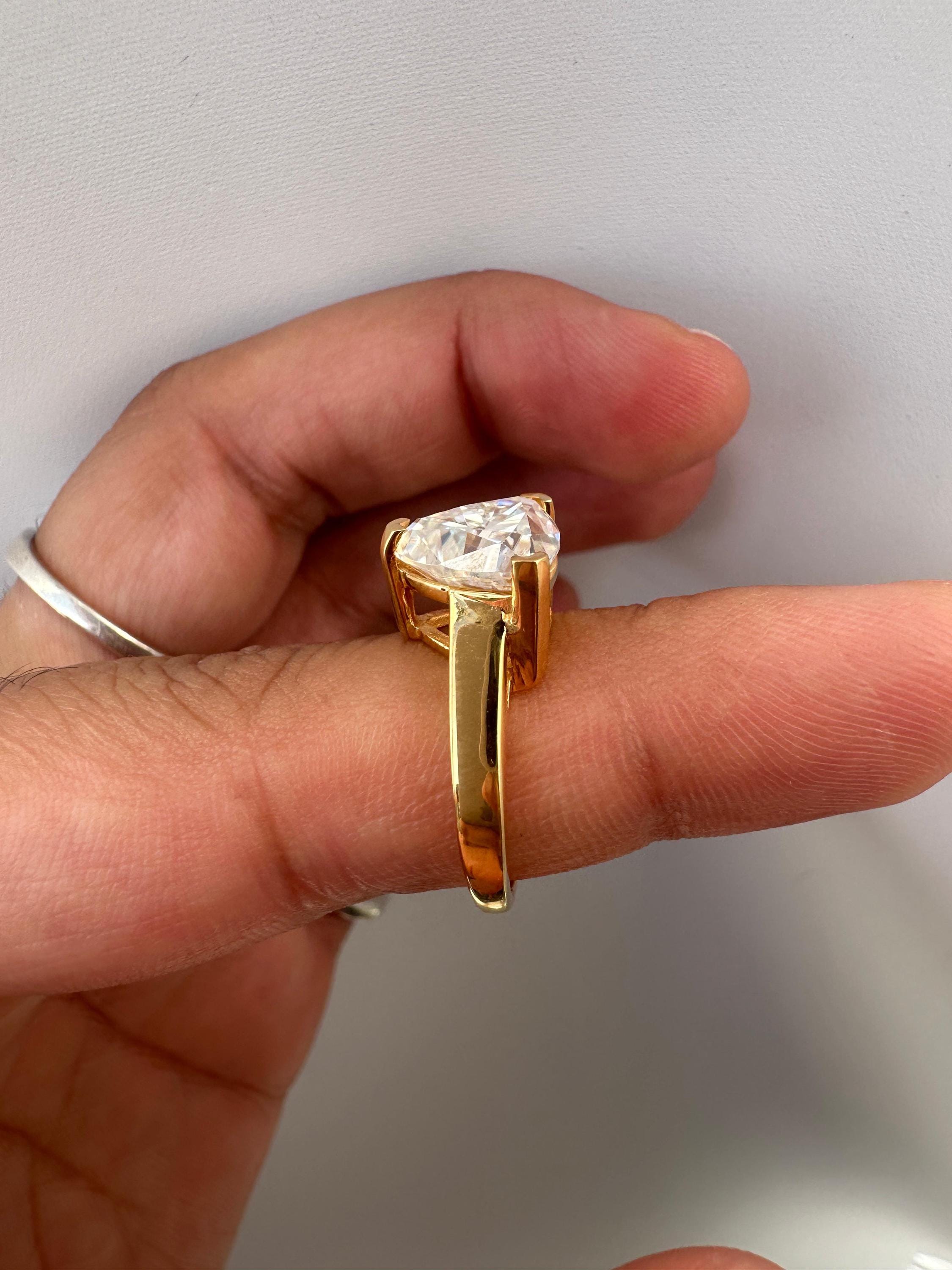 3 Carat Trillion Moissanite Engagement Ring, 14K Yellow Gold Modern Statement Ring