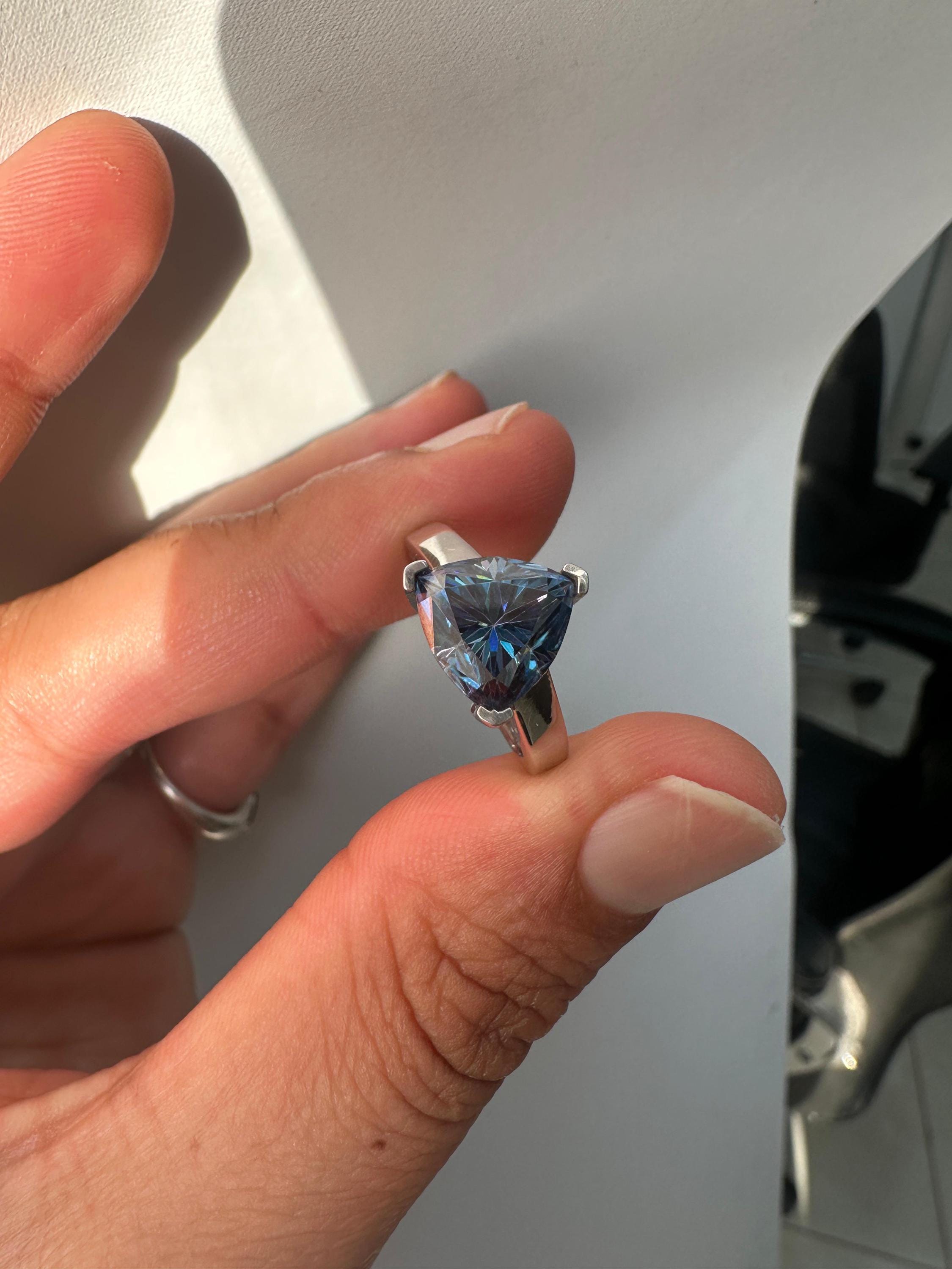 3 CT Blue Moissanite Trillion Cut Ring, 925 Sterling Silver Statement Solitaire Jewelry