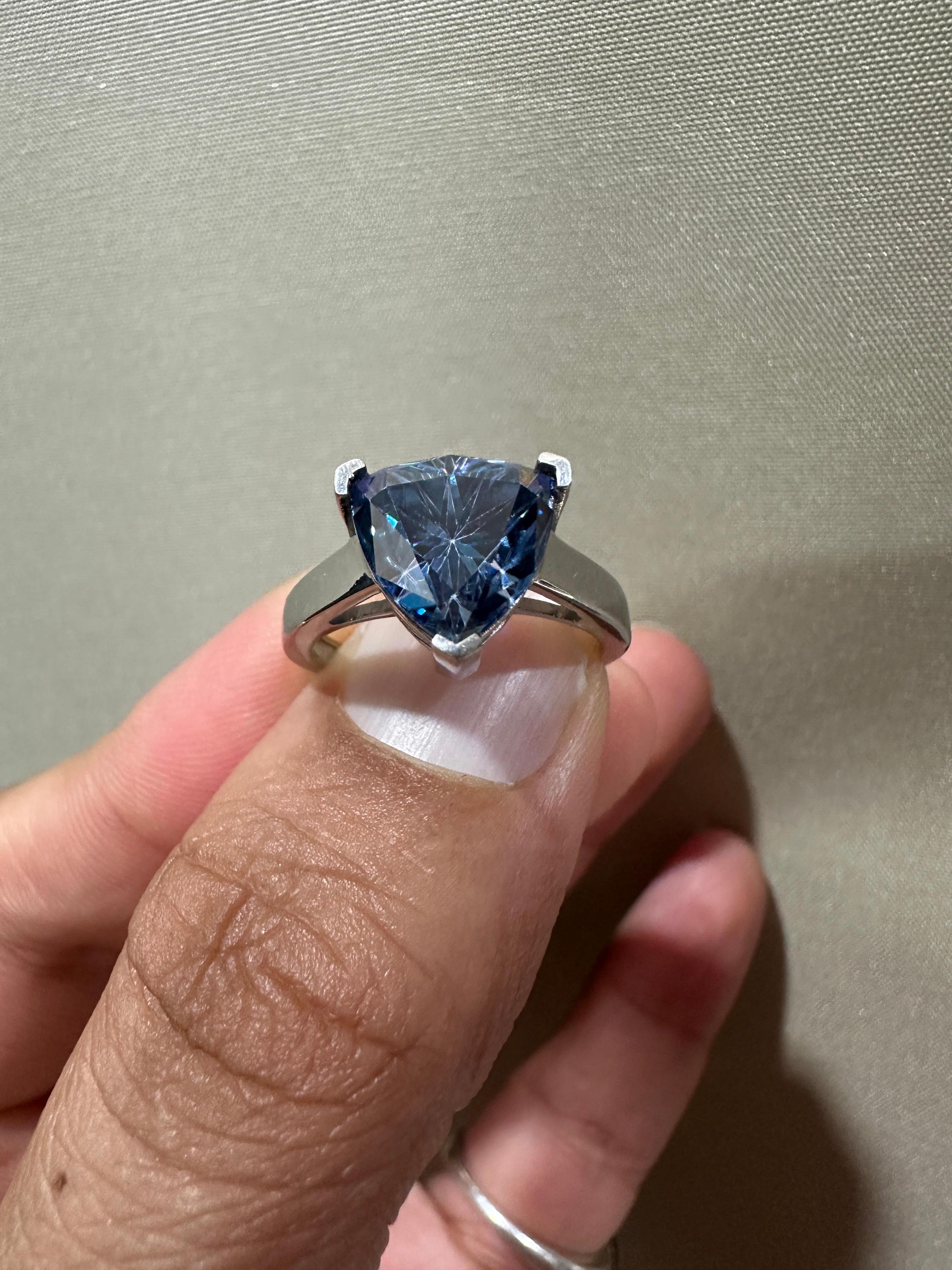 3 CT Blue Moissanite Trillion Cut Ring, 925 Sterling Silver Statement Solitaire Jewelry