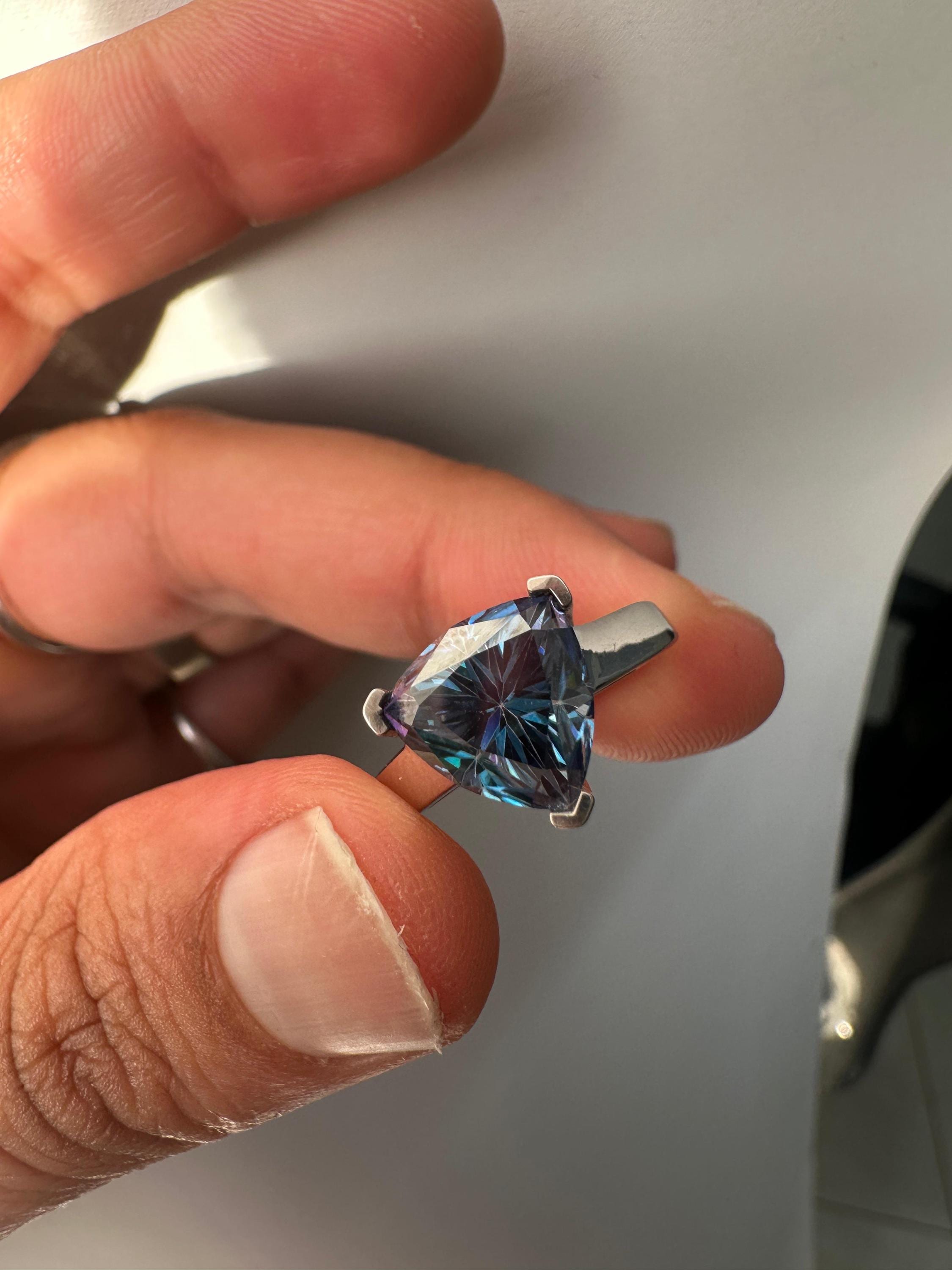 3 CT Blue Moissanite Trillion Cut Ring, 925 Sterling Silver Statement Solitaire Jewelry