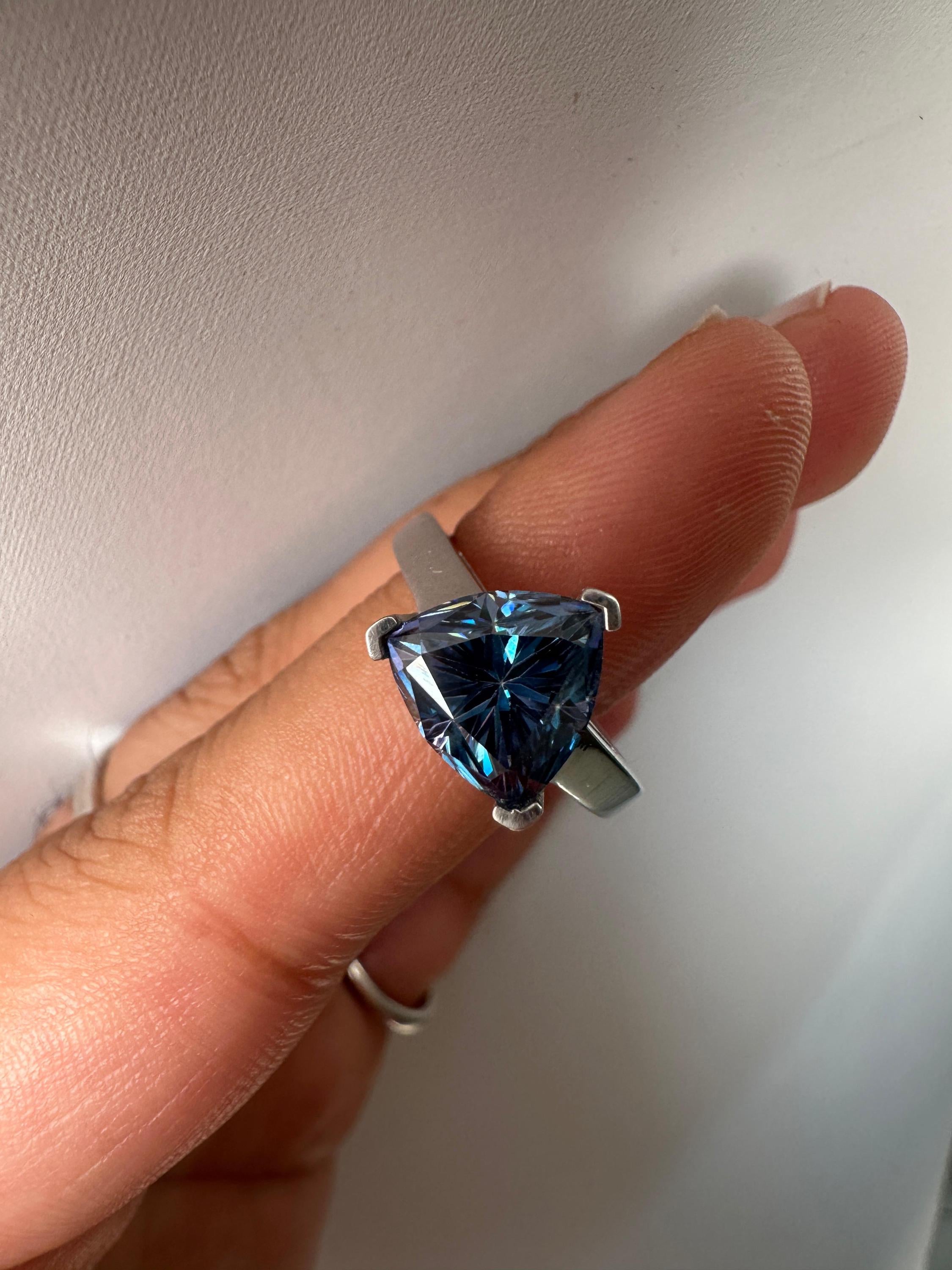 3 CT Blue Moissanite Trillion Cut Ring, 925 Sterling Silver Statement Solitaire Jewelry