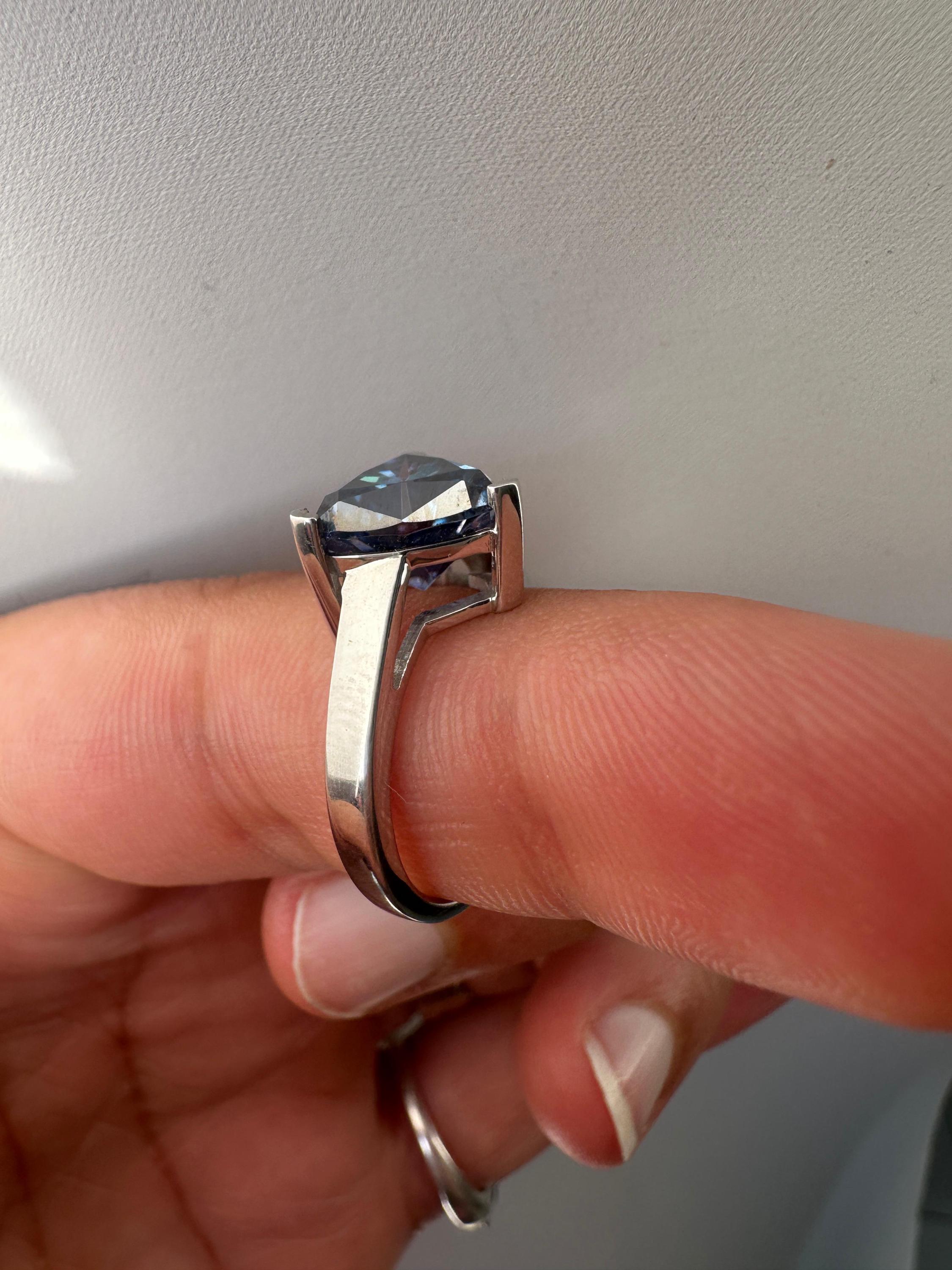 3 CT Blue Moissanite Trillion Cut Ring, 925 Sterling Silver Statement Solitaire Jewelry