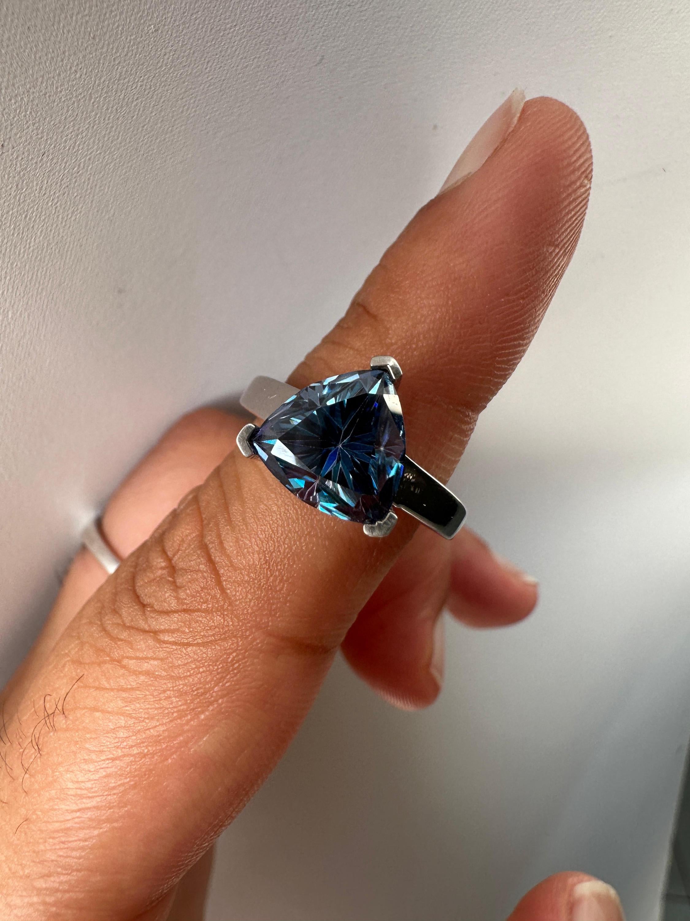 3 CT Blue Moissanite Trillion Cut Ring, 925 Sterling Silver Statement Solitaire Jewelry