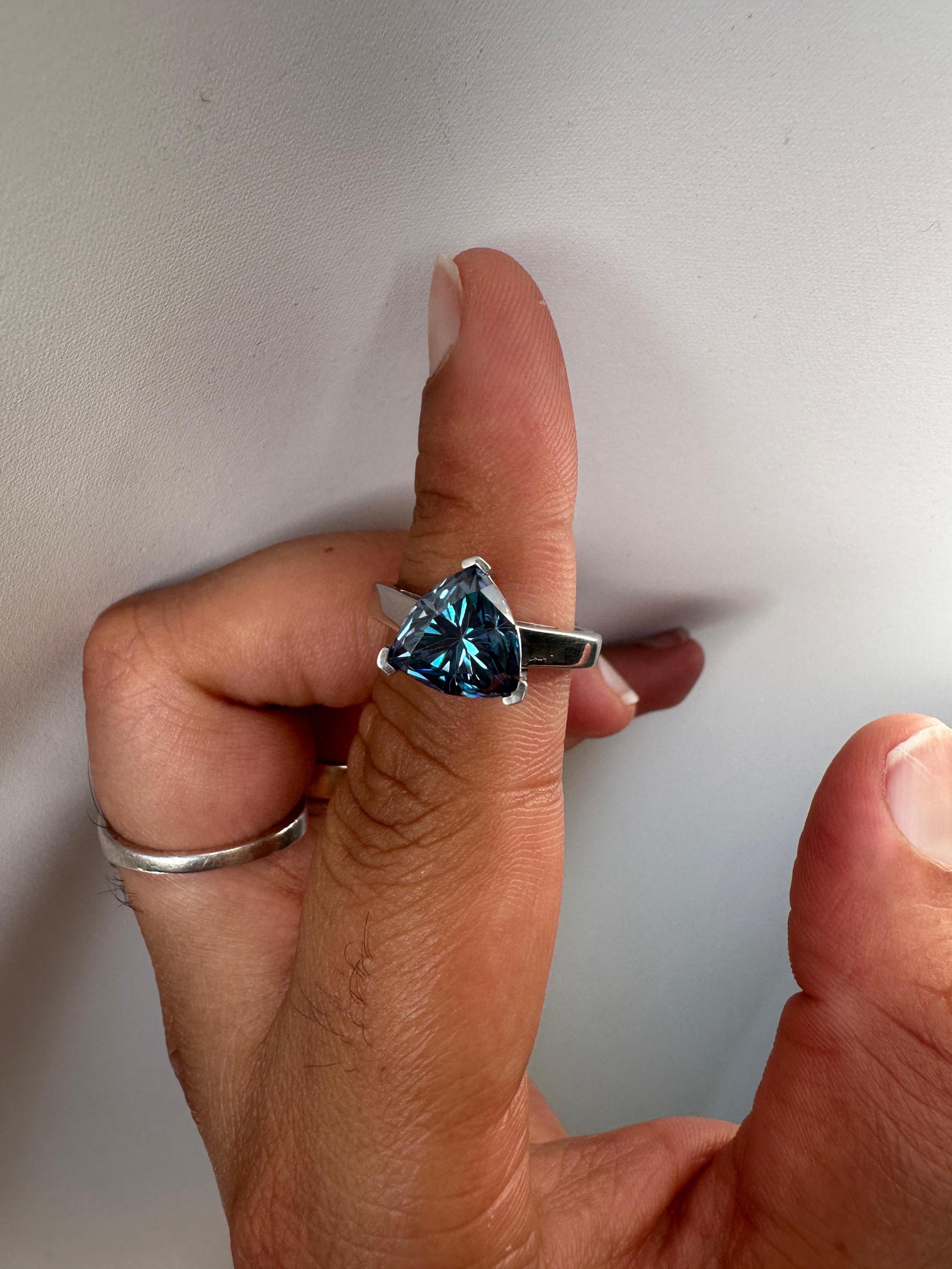 3 CT Blue Moissanite Trillion Cut Ring, 925 Sterling Silver Statement Solitaire Jewelry