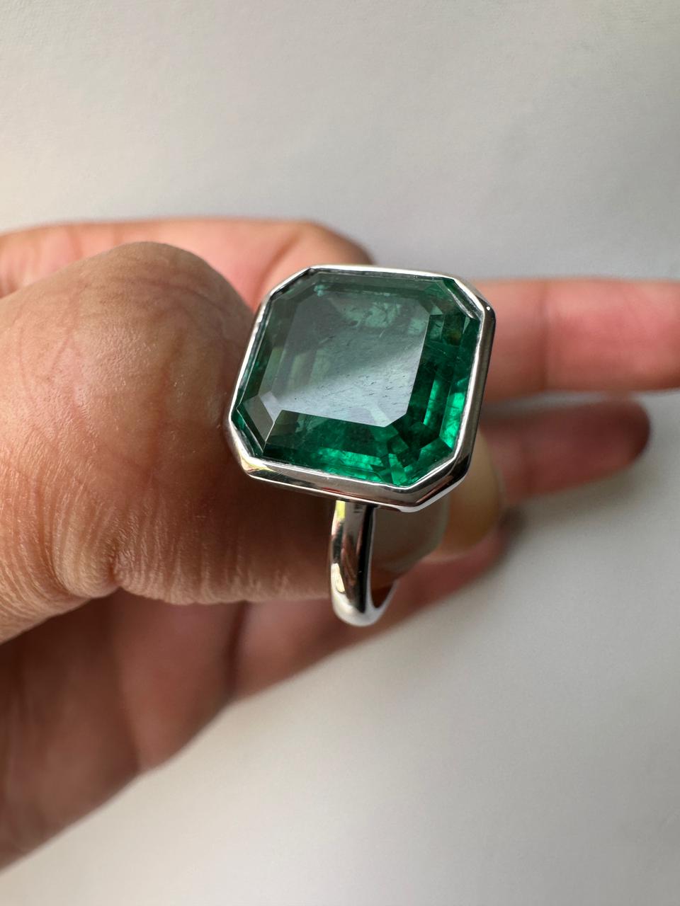 10 CT Asscher Cut Emerald Engagement Ring, 14k White Gold Statement Ring for Her