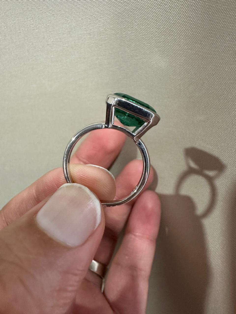 10 CT Asscher Cut Emerald Engagement Ring, 14k White Gold Statement Ring for Her