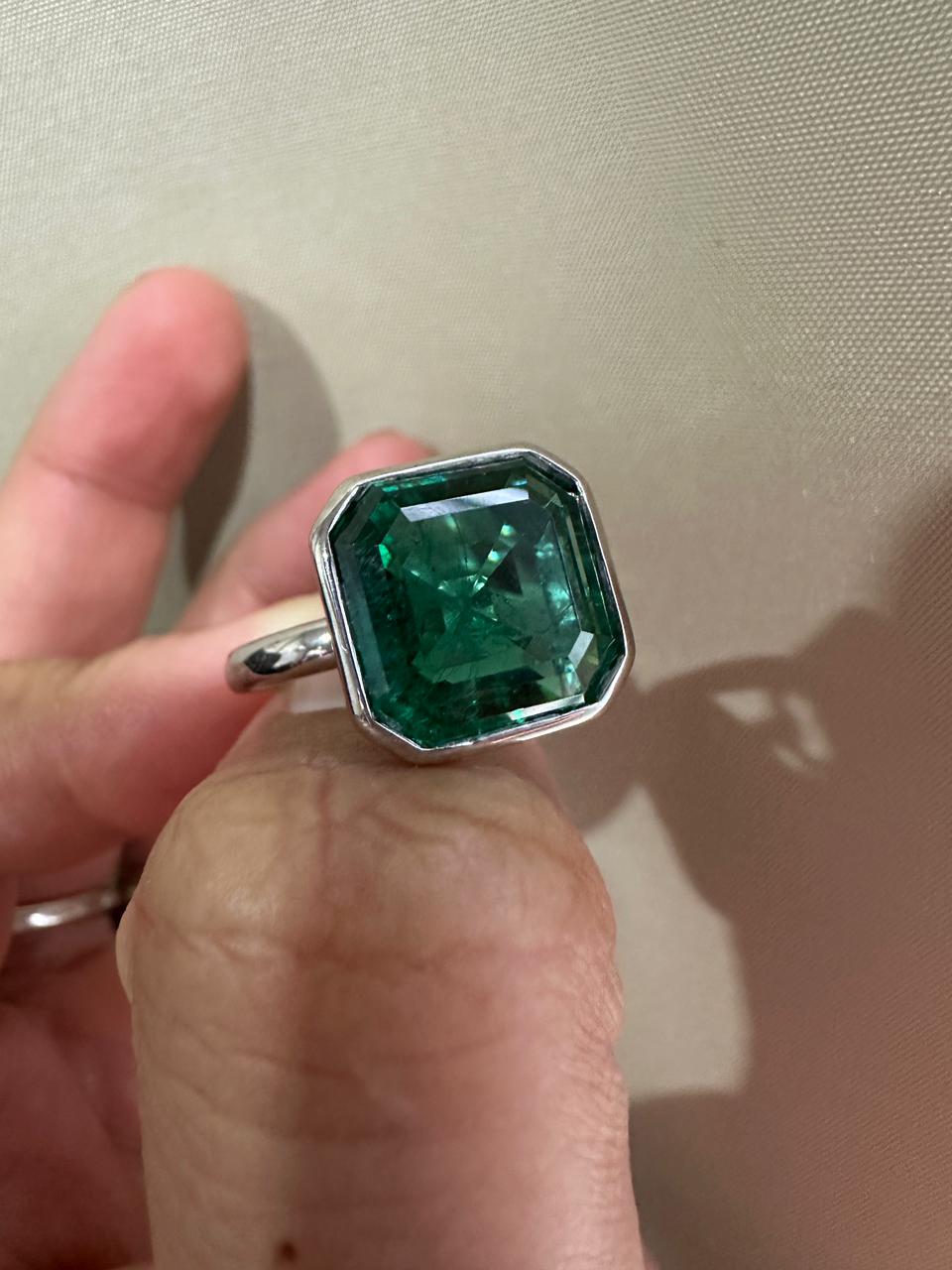 10 CT Asscher Cut Emerald Engagement Ring, 14k White Gold Statement Ring for Her