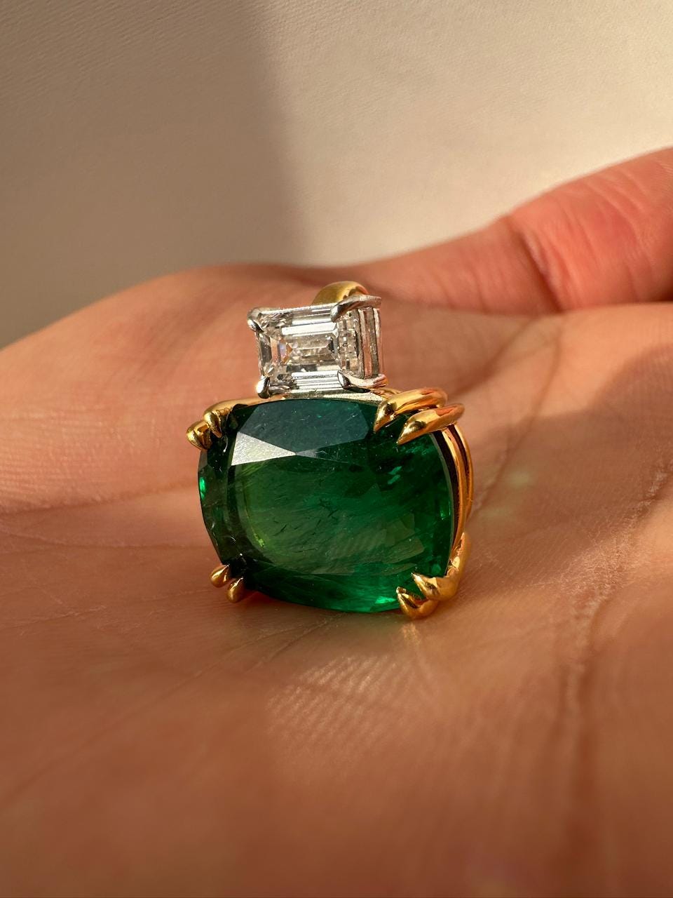 10 CT Lab Emerald Cushion Cut Pendant, Moissanite Accent, Sterling Silver Snake Chain