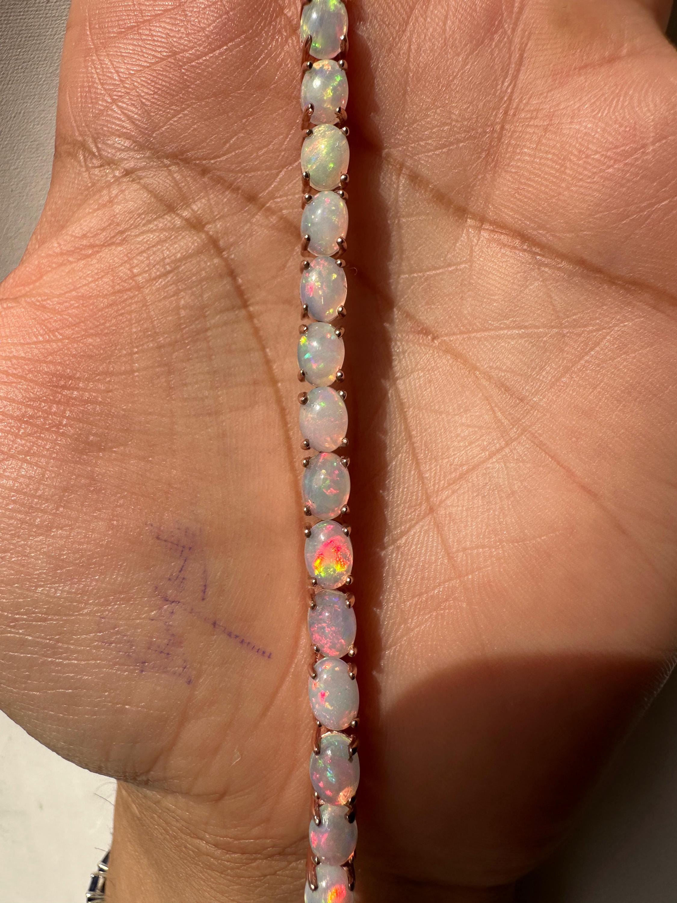 His & Hers Opal Tennis Bracelet Set, Luxury Couple Jewelry in Gold Finish, October Birthstone