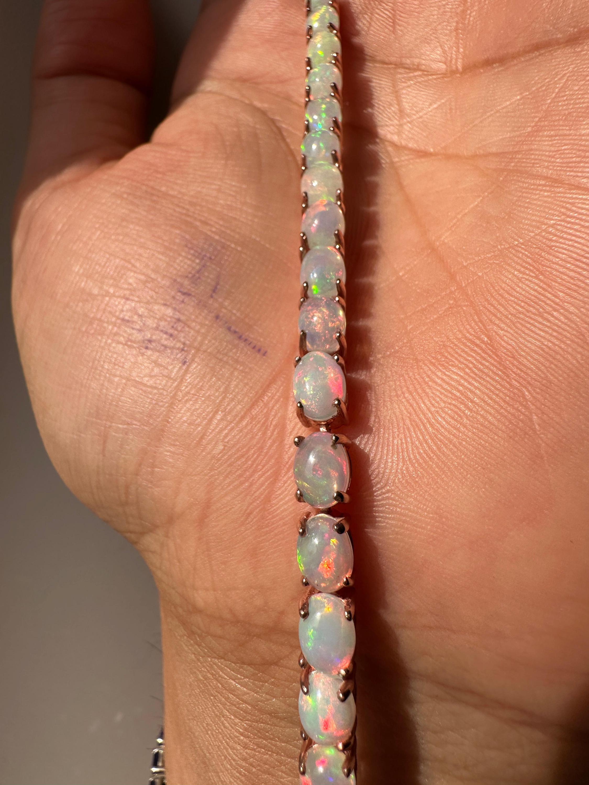 His & Hers Opal Tennis Bracelet Set, Luxury Couple Jewelry in Gold Finish, October Birthstone